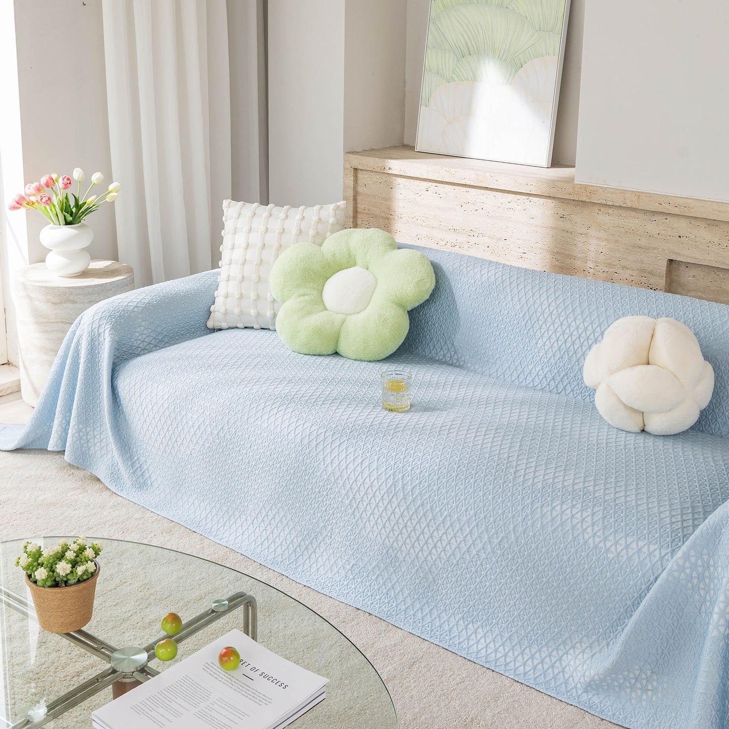 Cooling Ice Silk Sofa Throw Cover, Summer Diamond Textured Furniture Protector Blanket