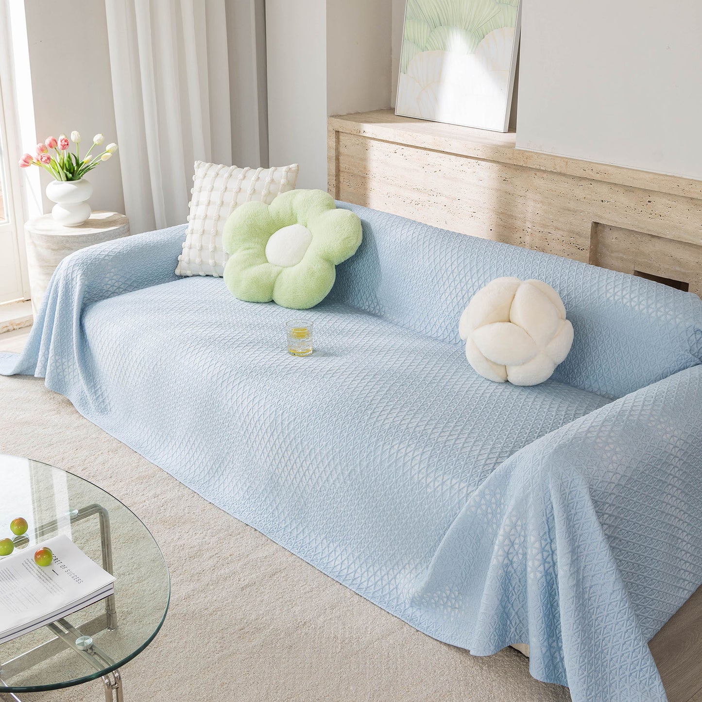 Cooling Ice Silk Sofa Throw Cover, Summer Diamond Textured Furniture Protector Blanket