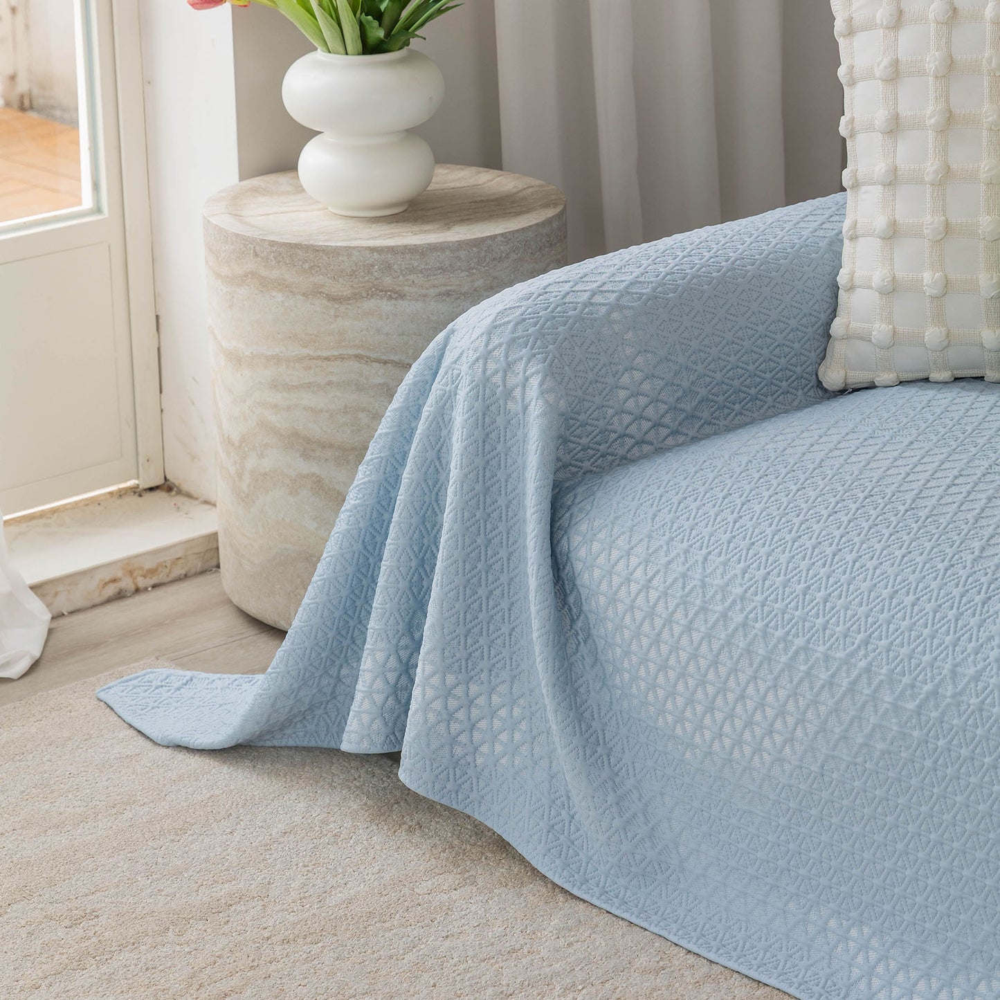 Cooling Ice Silk Sofa Throw Cover, Summer Diamond Textured Furniture Protector Blanket