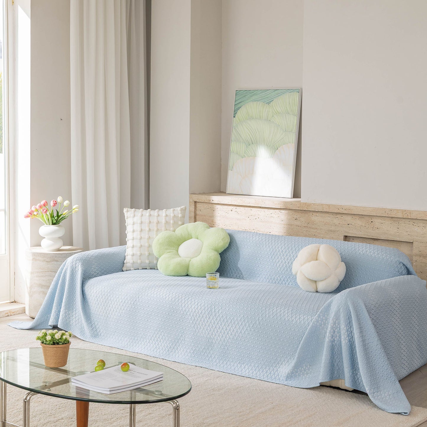 Cooling Ice Silk Sofa Throw Cover, Summer Diamond Textured Furniture Protector Blanket