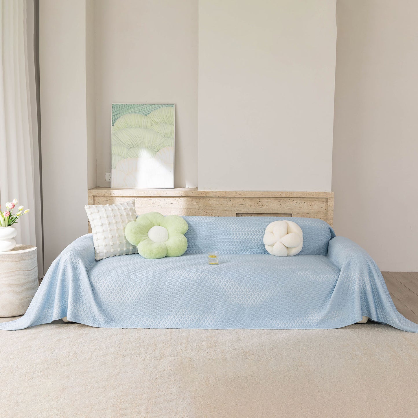 Cooling Ice Silk Sofa Throw Cover, Summer Diamond Textured Furniture Protector Blanket