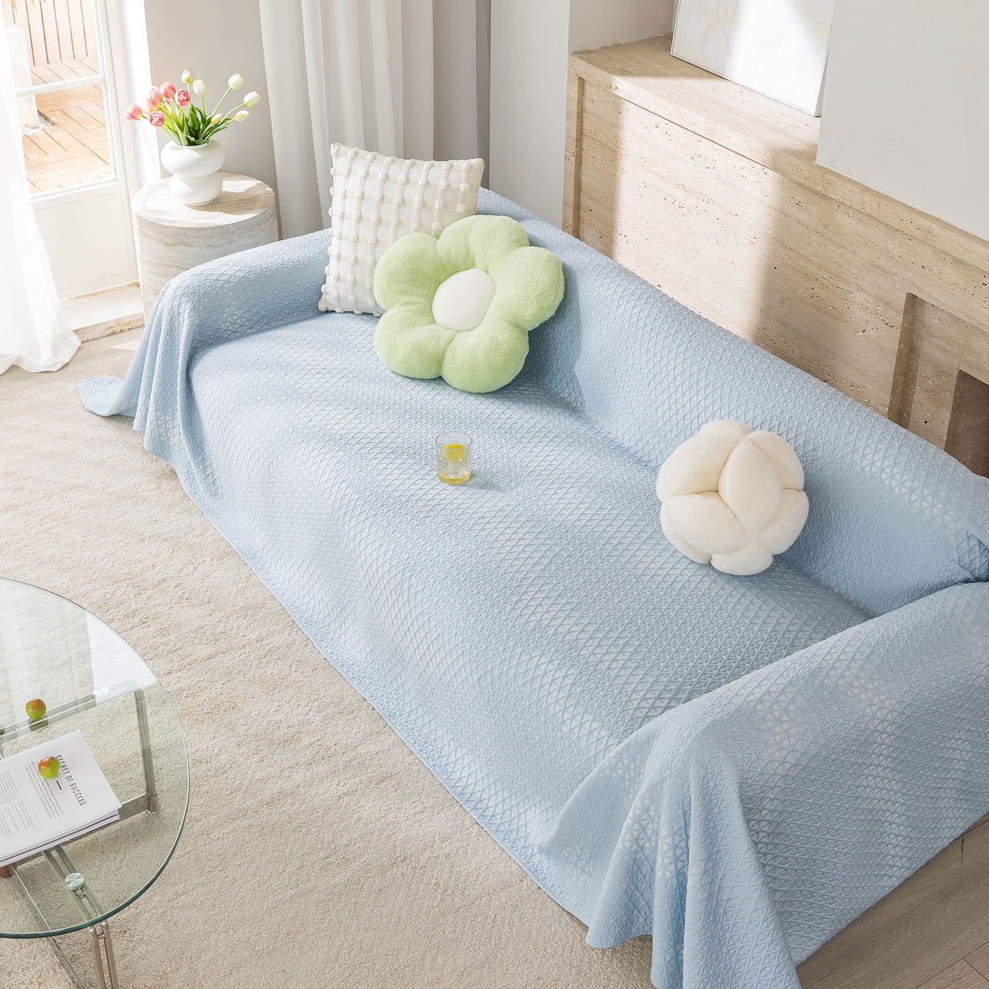 Cooling Ice Silk Sofa Throw Cover, Summer Diamond Textured Furniture Protector Blanket