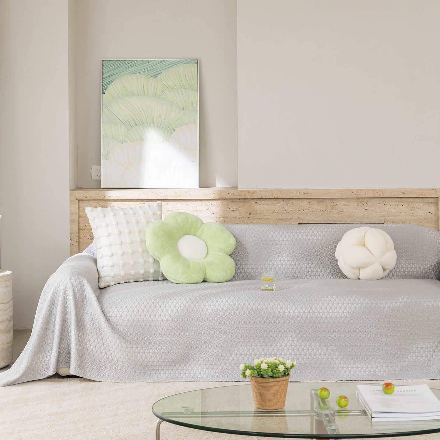 Cooling Ice Silk Sofa Throw Cover, Summer Diamond Textured Furniture Protector Blanket