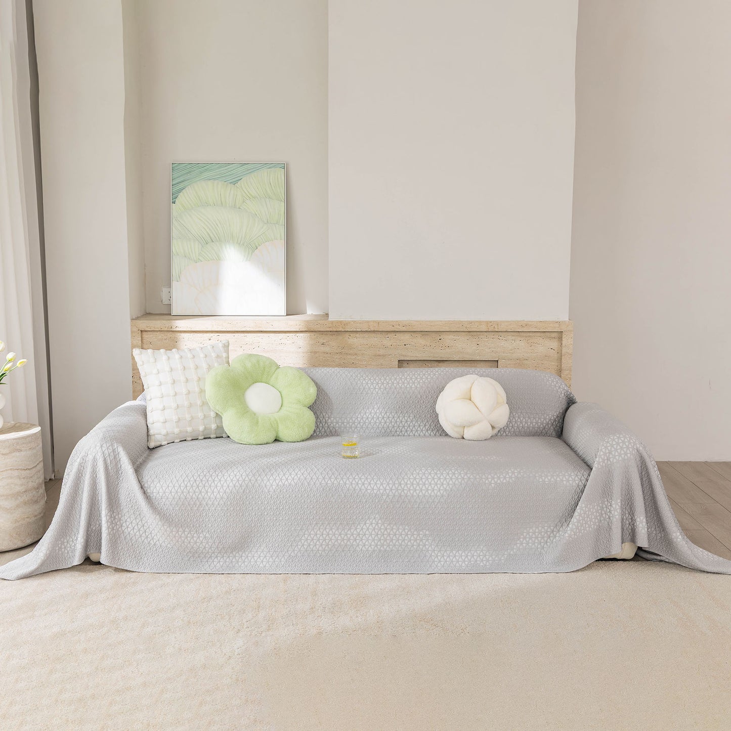 Cooling Ice Silk Sofa Throw Cover, Summer Diamond Textured Furniture Protector Blanket