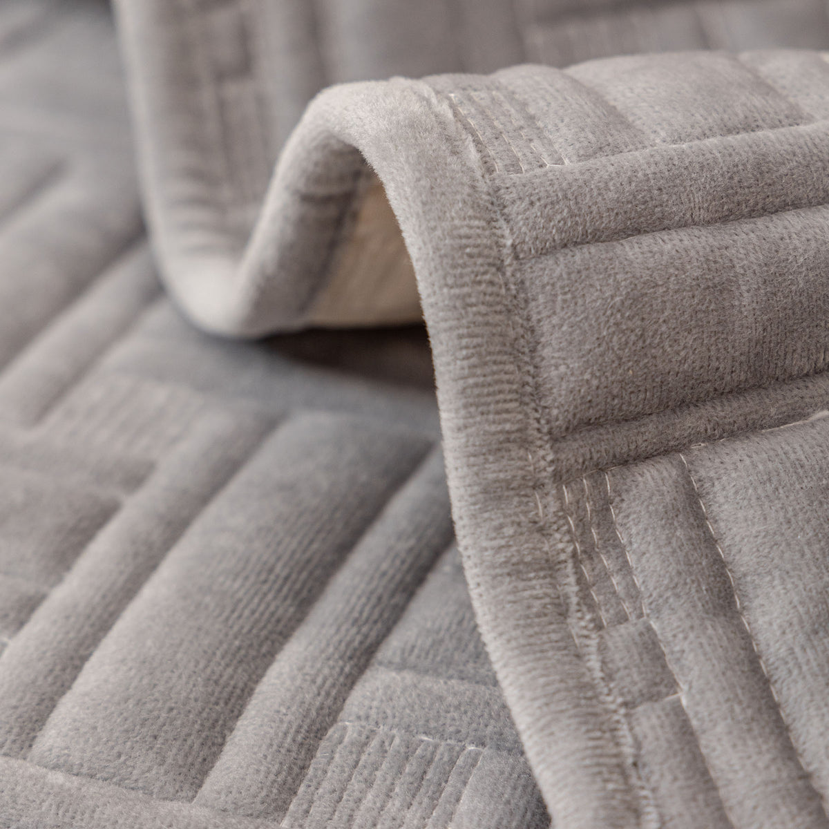 Quilted Velvet Sofa Cover, Thick Padded Couch Protector with Raised Geometric Texture