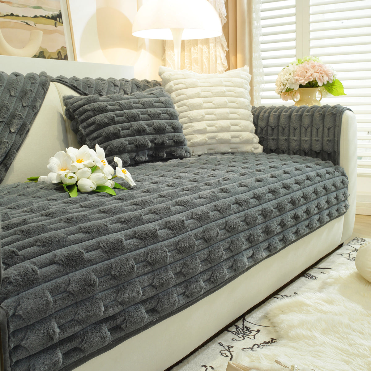 Bambus-Stil Sofa Handtuch, Kunstfell Verdickte Rutschfeste Sitzkissenb – Slipcover KAS™