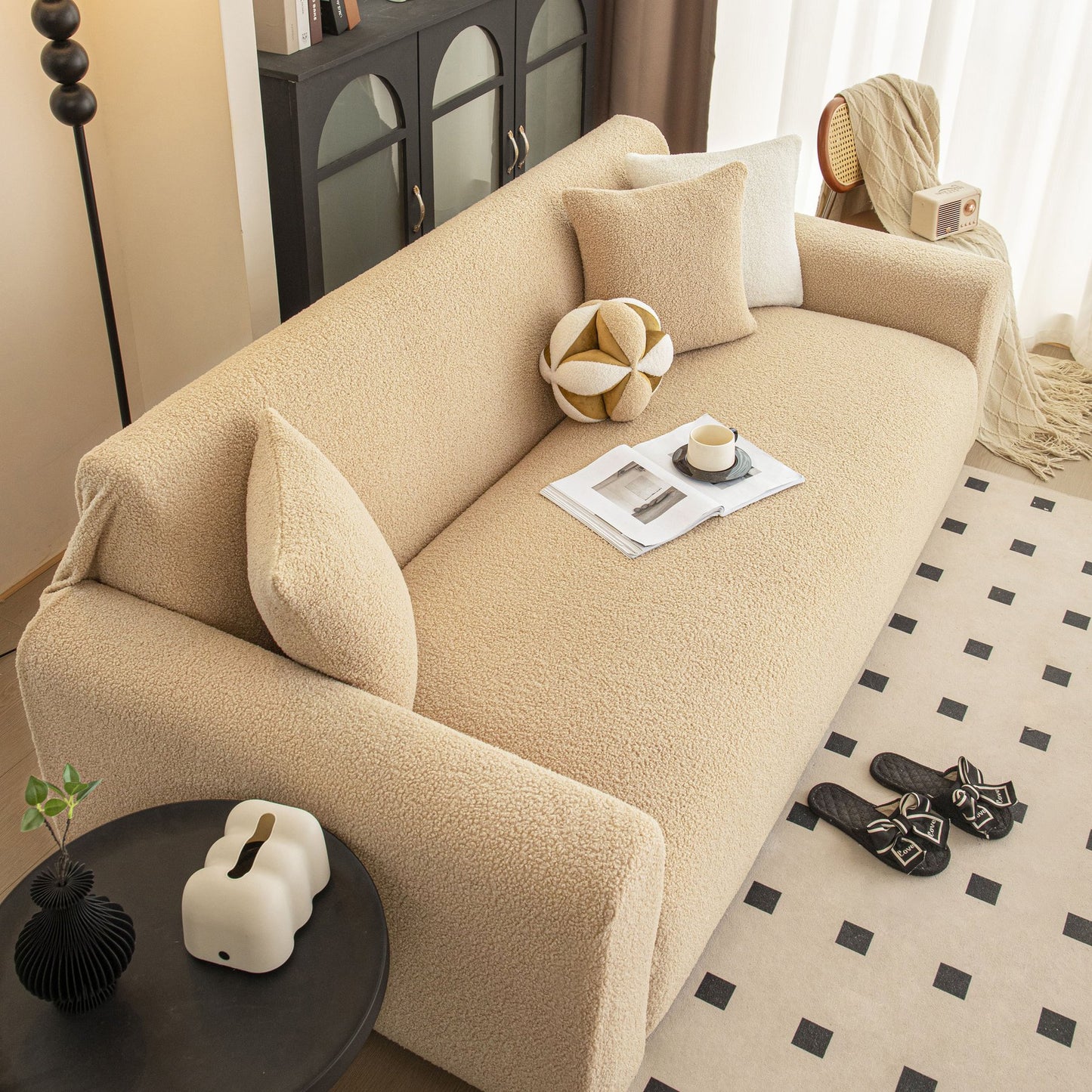 Stretch Plush Fitted Couch Slipcover Furniture Protector for 1/2/3/4/5 Cushion Couch