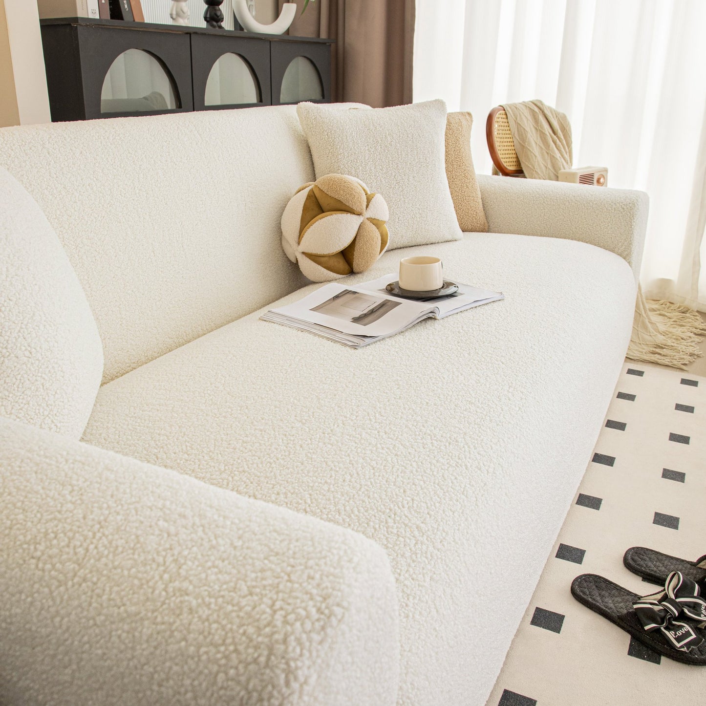 Stretch Plush Fitted Couch Slipcover Furniture Protector for 1/2/3/4/5 Cushion Couch
