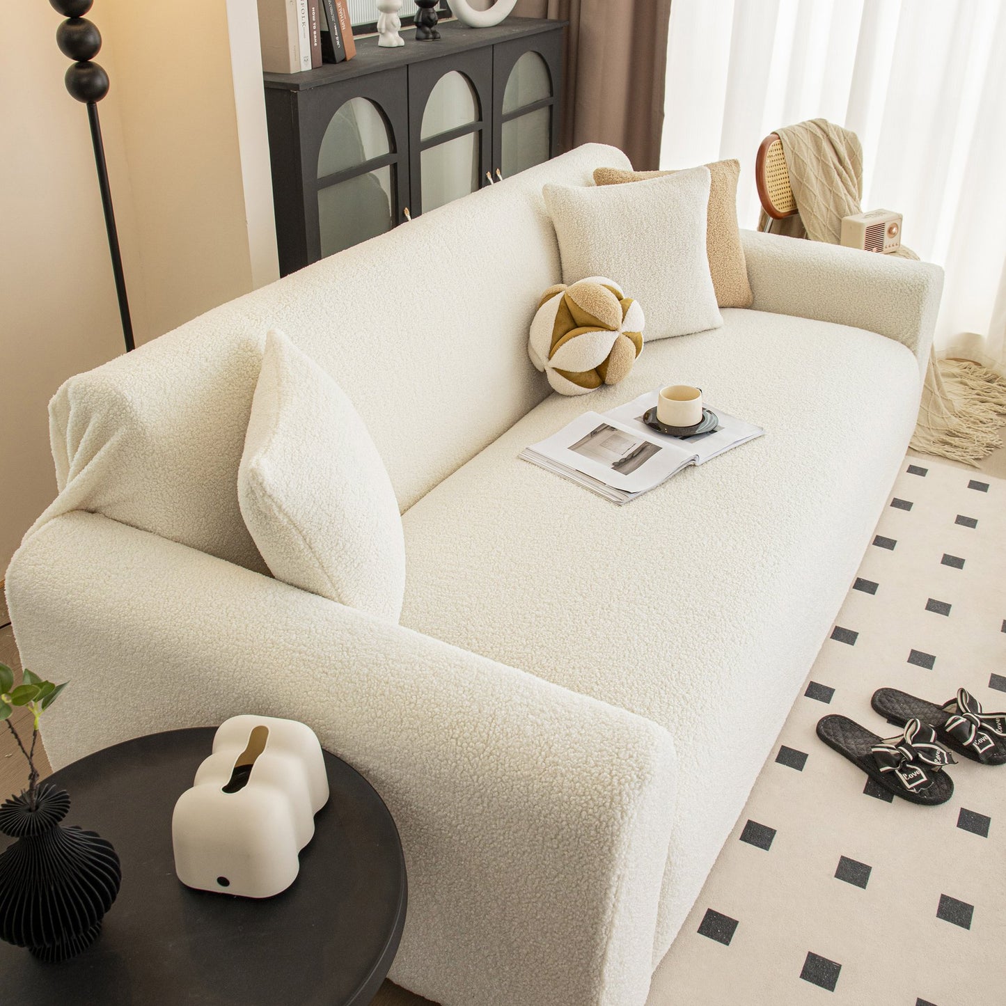 Stretch Plush Fitted Couch Slipcover Furniture Protector for 1/2/3/4/5 Cushion Couch