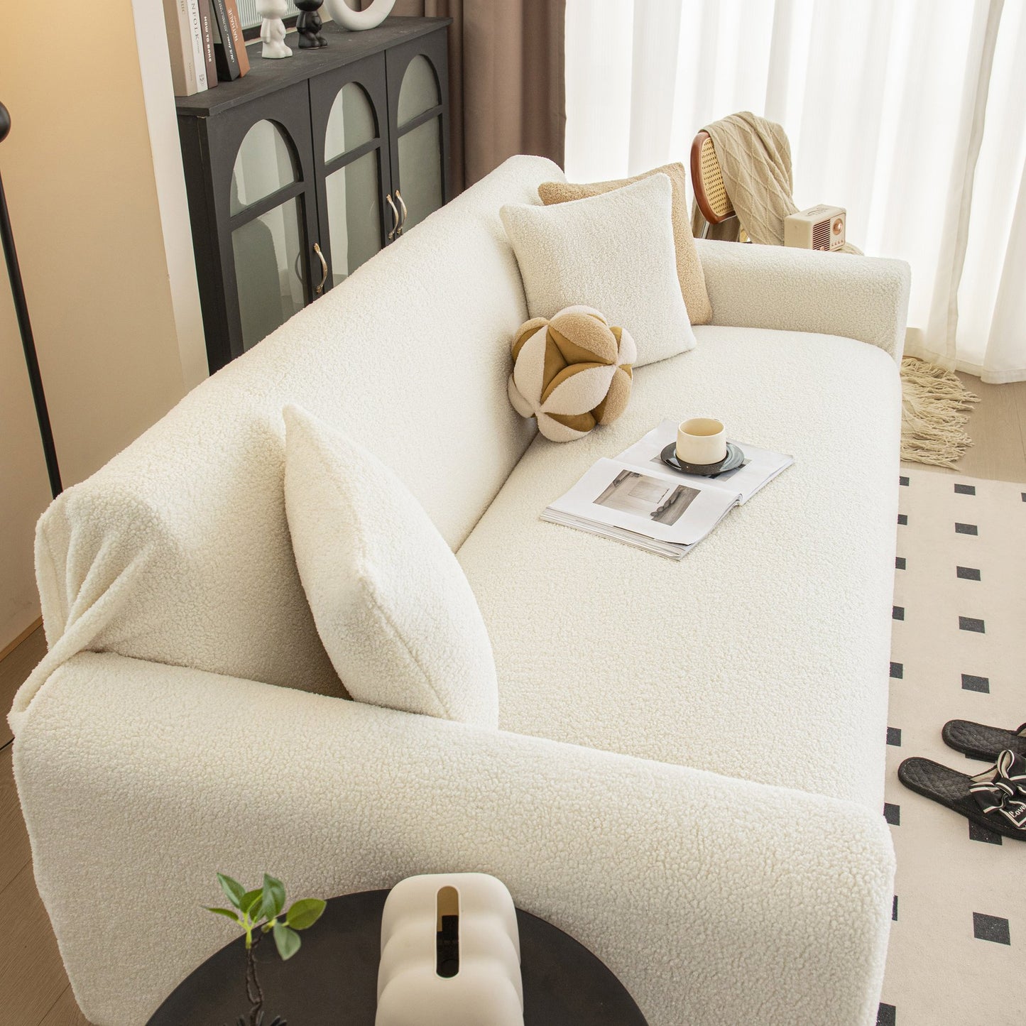 Stretch Plush Fitted Couch Slipcover Furniture Protector for 1/2/3/4/5 Cushion Couch
