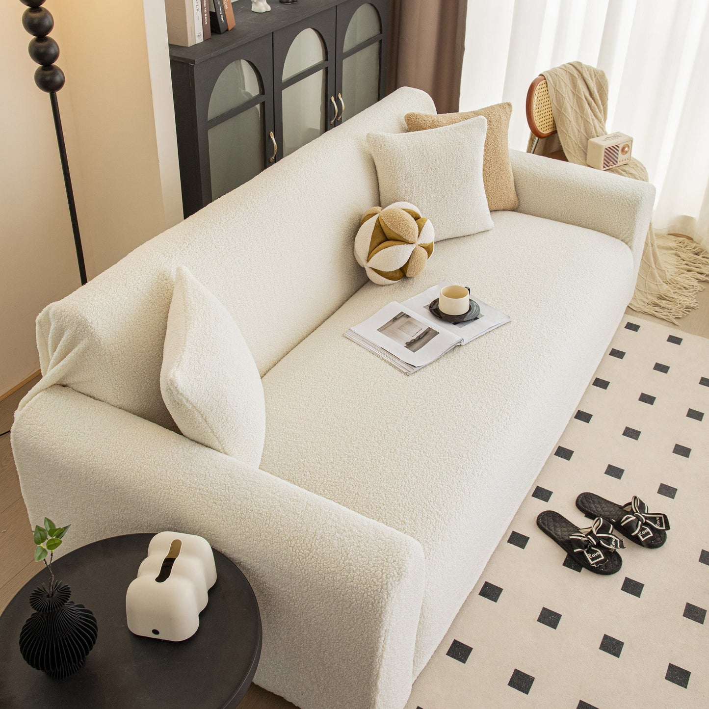Stretch Plush Fitted Couch Slipcover Furniture Protector for 1/2/3/4/5 Cushion Couch