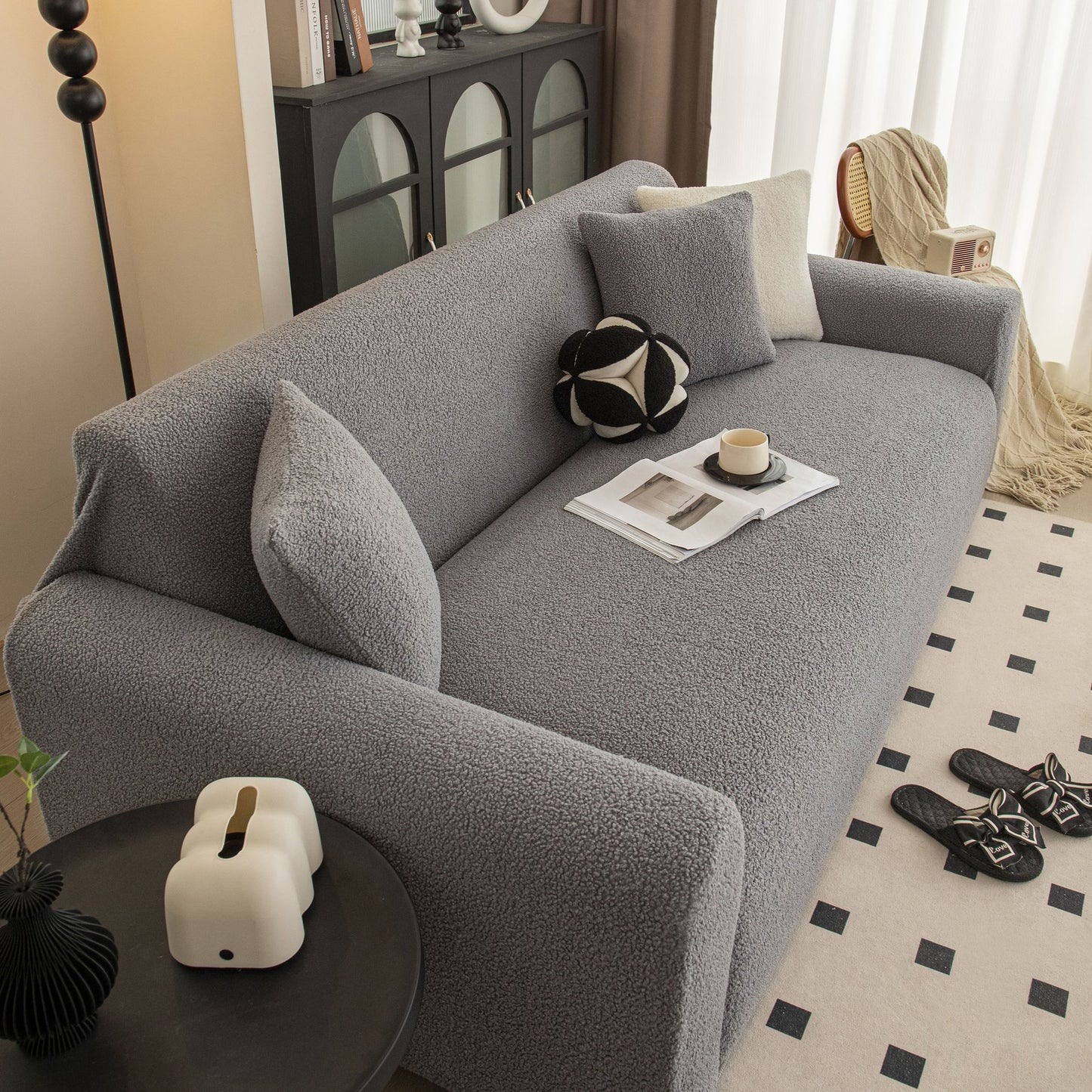 Stretch Plush Fitted Couch Slipcover Furniture Protector for 1/2/3/4/5 Cushion Couch