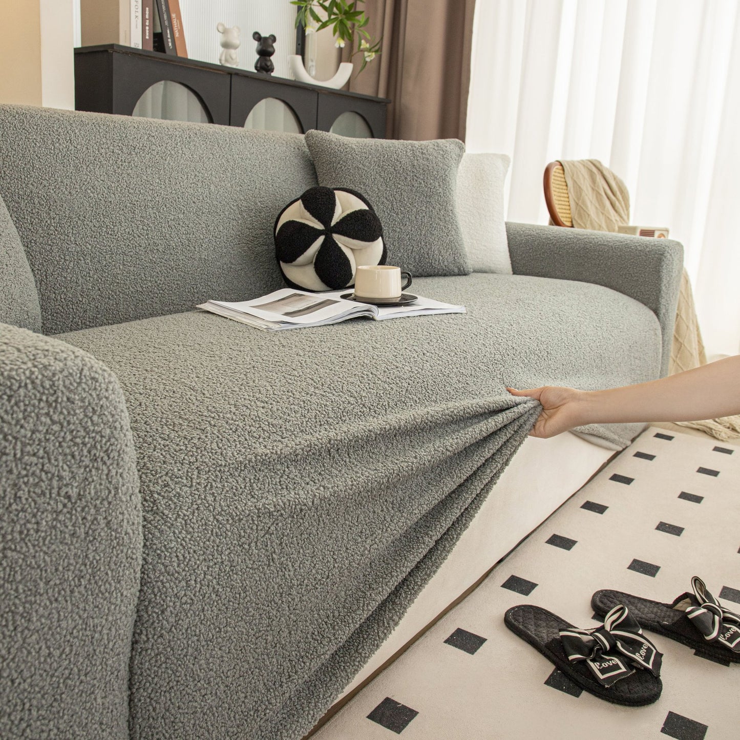 Stretch Plush Fitted Couch Slipcover Furniture Protector for 1/2/3/4/5 Cushion Couch
