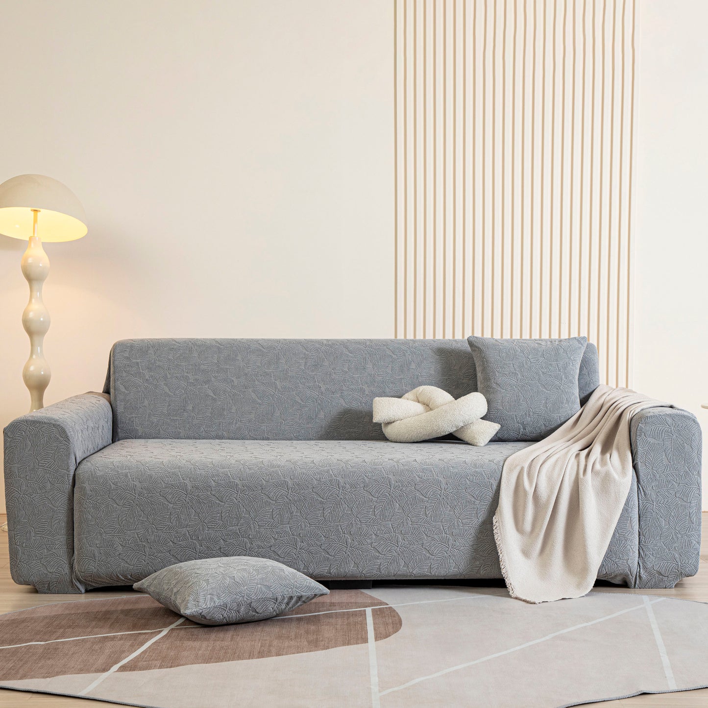 3D Jacquard Leaf Pattern Couch Slipcover, High Stretch Washable Textured Sofa Cover