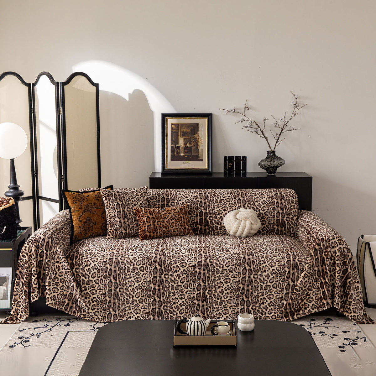 Leopard Print Flannel Sofa Throw Cover, Soft Couch Protector for Pets, Kids & Home