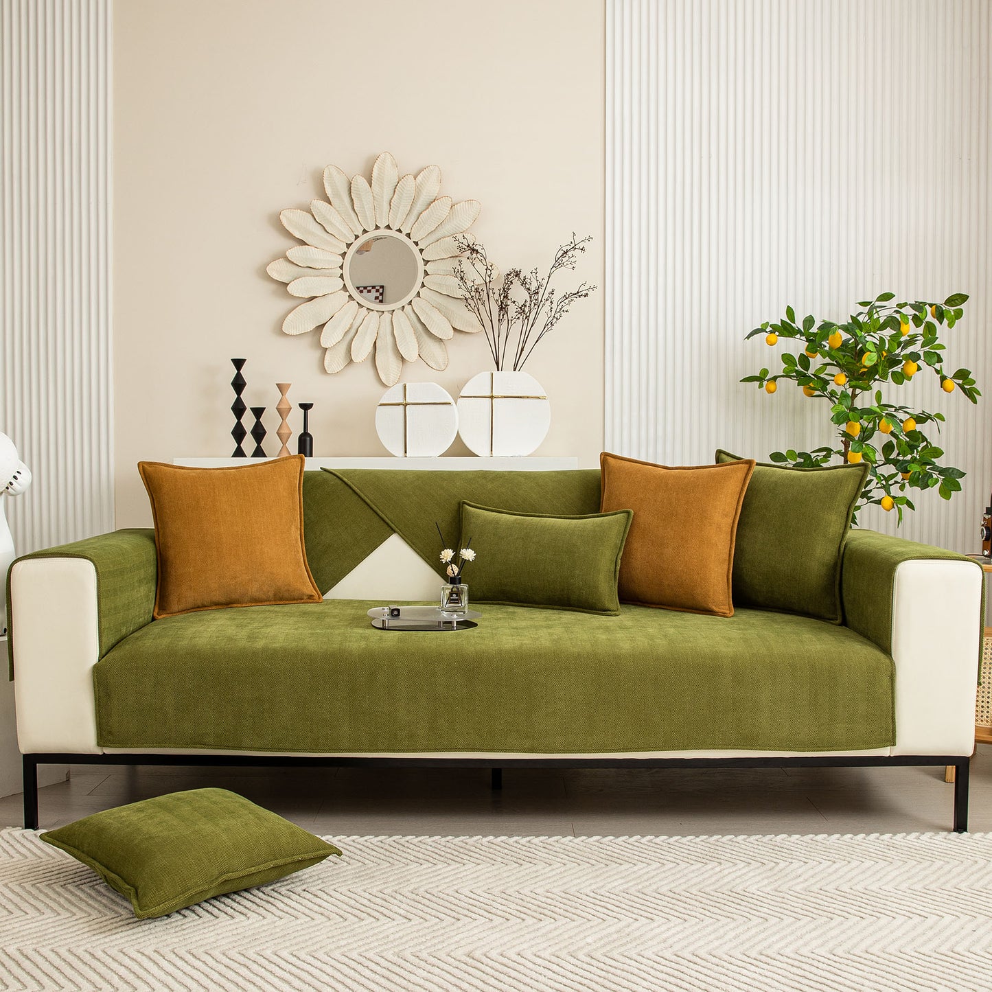 Herringbone Quilted Couch Seat and Backrest Cover, Separate Sofa Cushion Covers