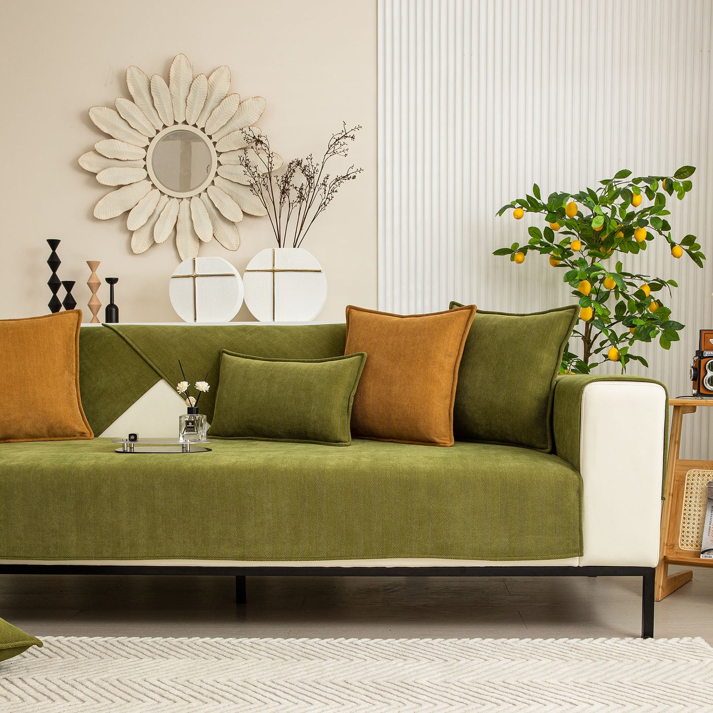 Herringbone Quilted Couch Seat and Backrest Cover, Separate Sofa Cushion Covers