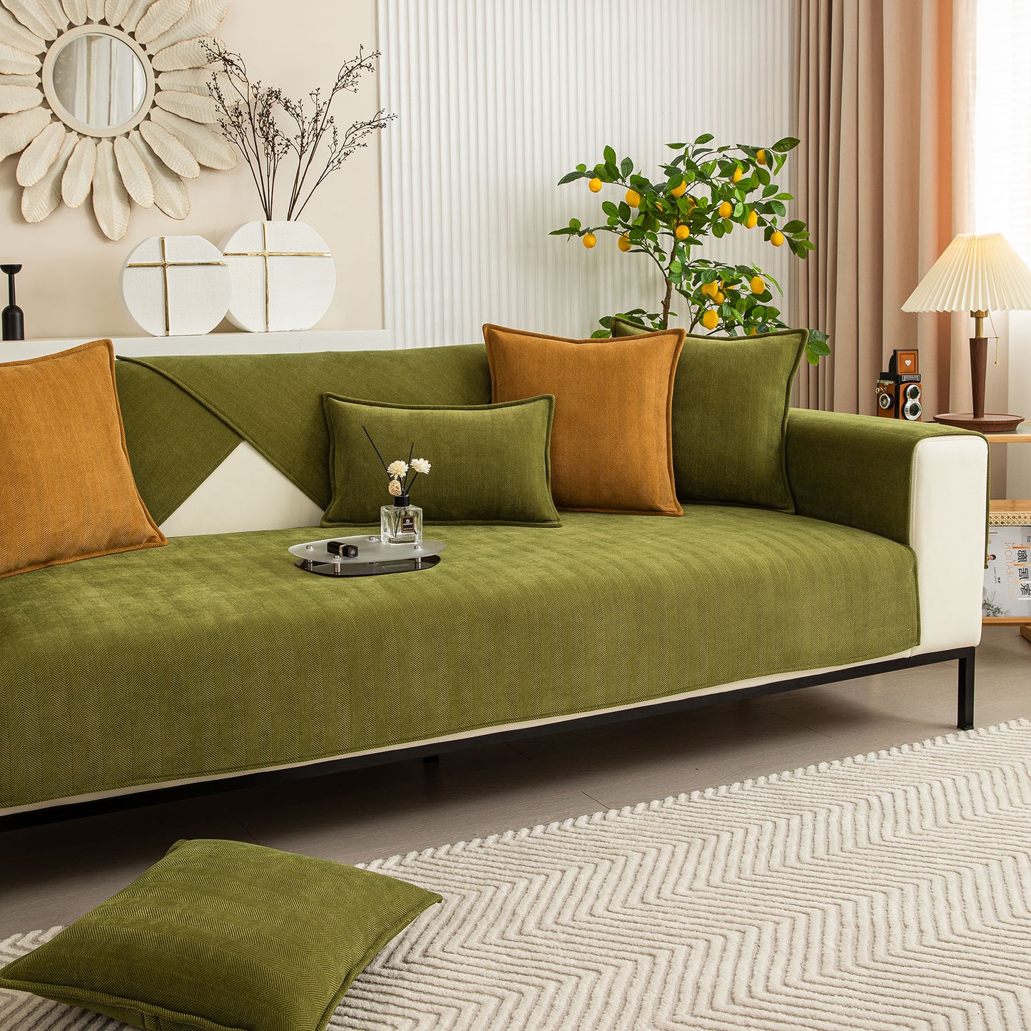 Herringbone Quilted Couch Seat and Backrest Cover, Separate Sofa Cushion Covers