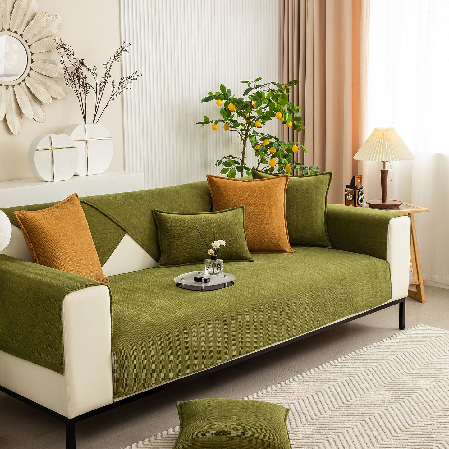 Herringbone Quilted Couch Seat and Backrest Cover, Separate Sofa Cushion Covers