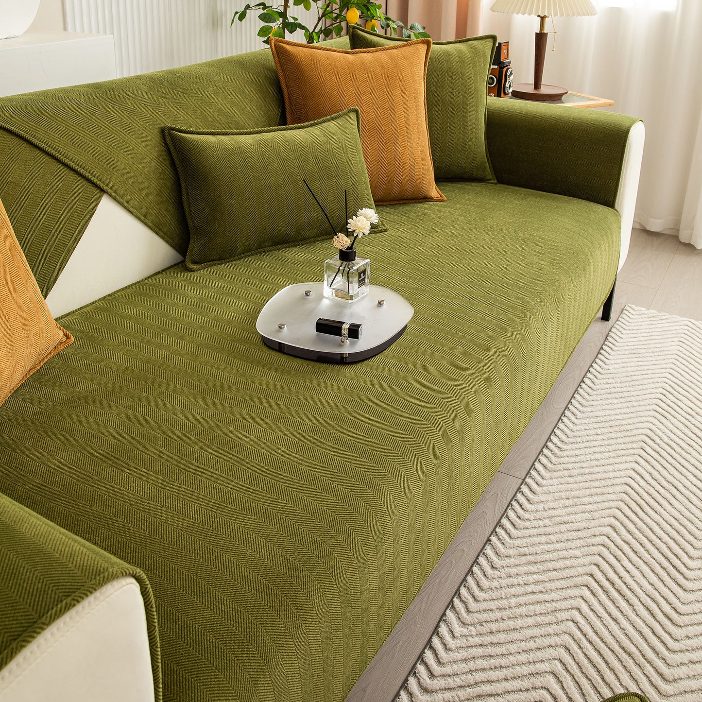 Herringbone Quilted Couch Seat and Backrest Cover, Separate Sofa Cushion Covers