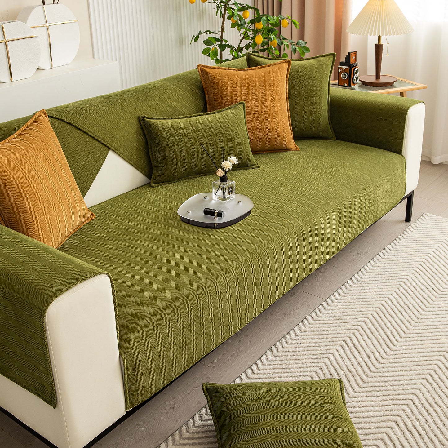 Herringbone Quilted Couch Seat and Backrest Cover, Separate Sofa Cushion Covers