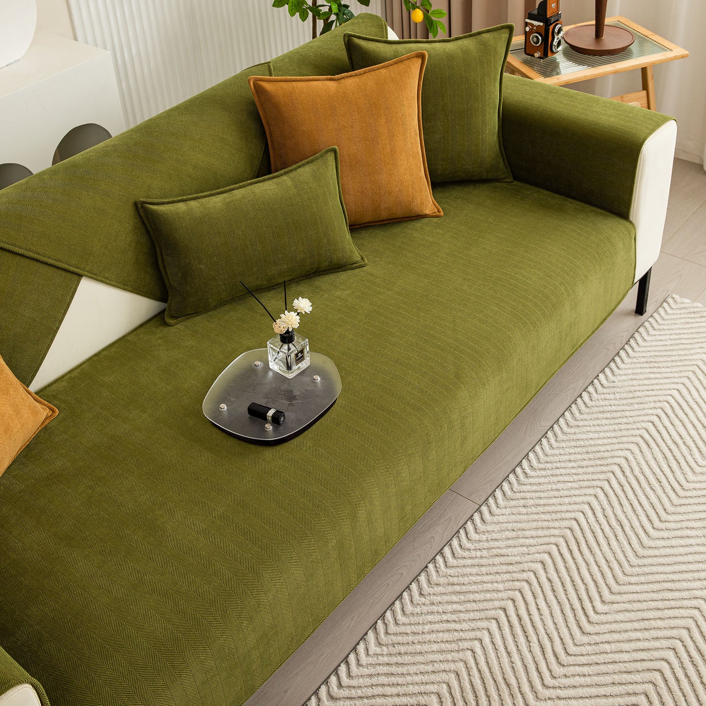 Herringbone Quilted Couch Seat and Backrest Cover, Separate Sofa Cushion Covers
