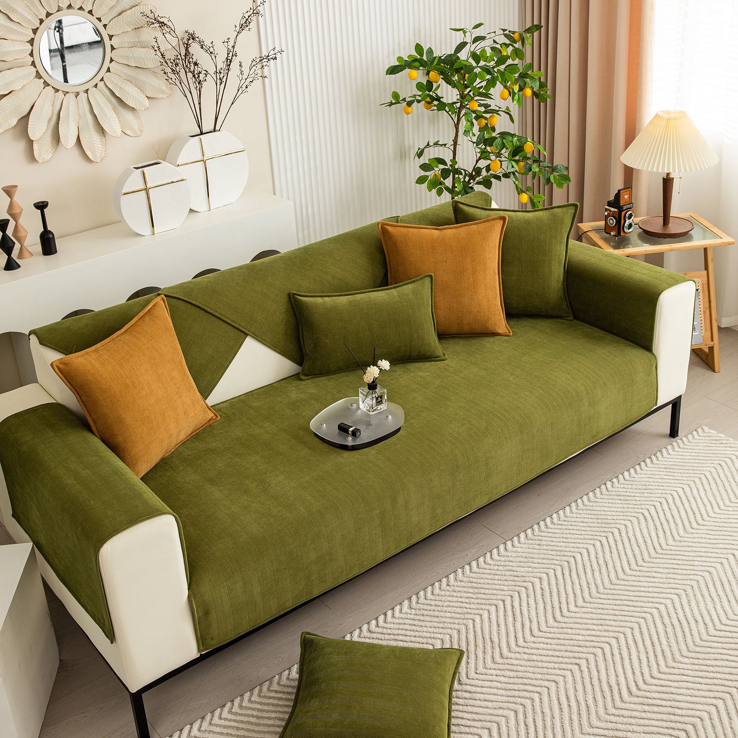 Herringbone Quilted Couch Seat and Backrest Cover, Separate Sofa Cushion Covers
