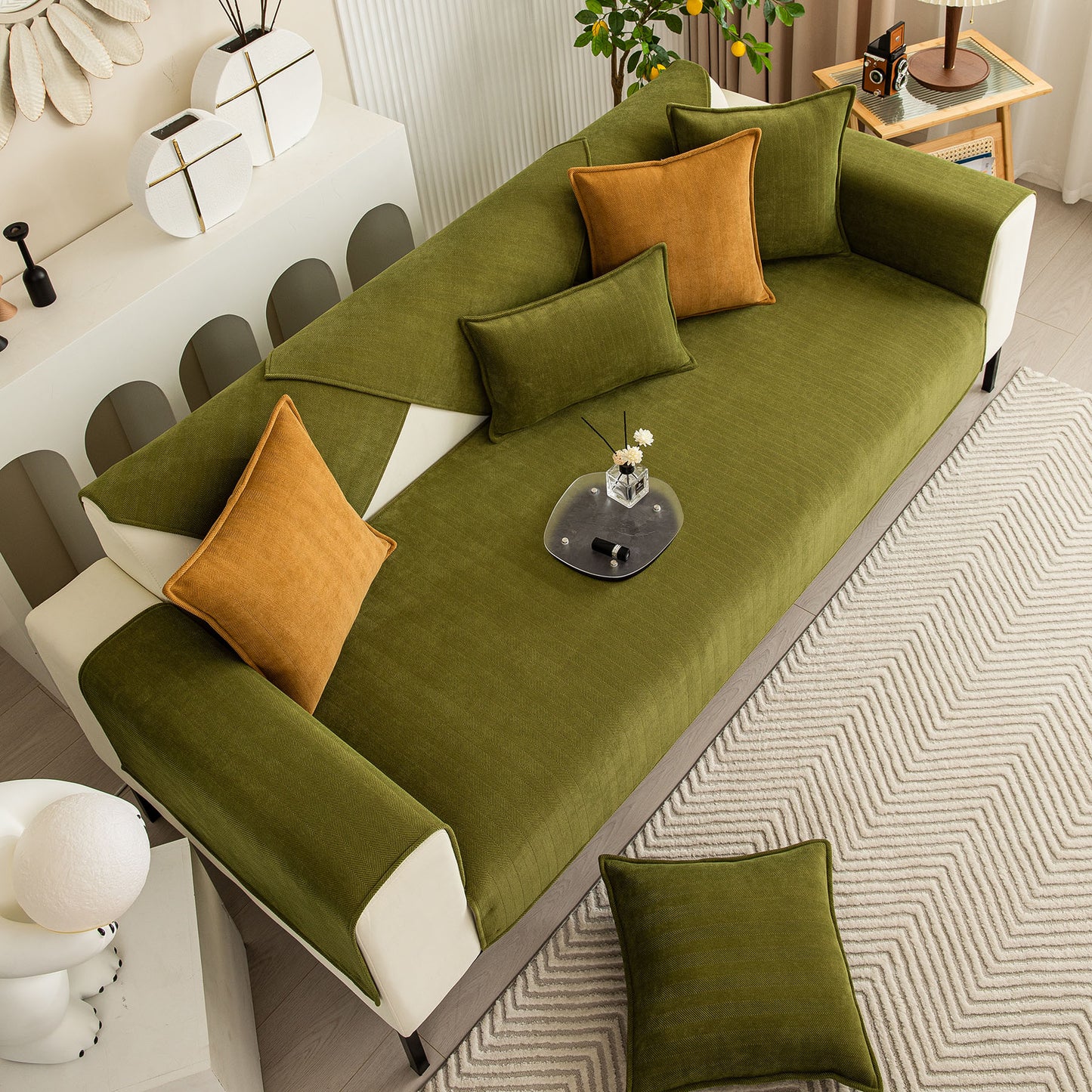 Herringbone Quilted Couch Seat and Backrest Cover, Separate Sofa Cushion Covers