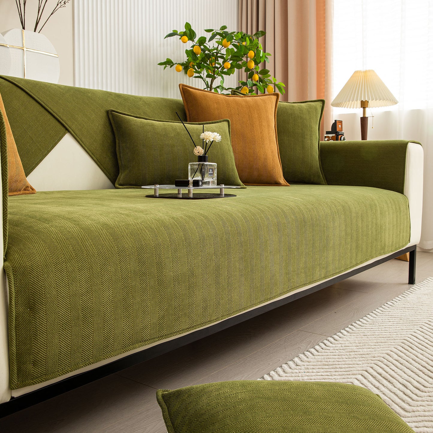 Herringbone Quilted Couch Seat and Backrest Cover, Separate Sofa Cushion Covers