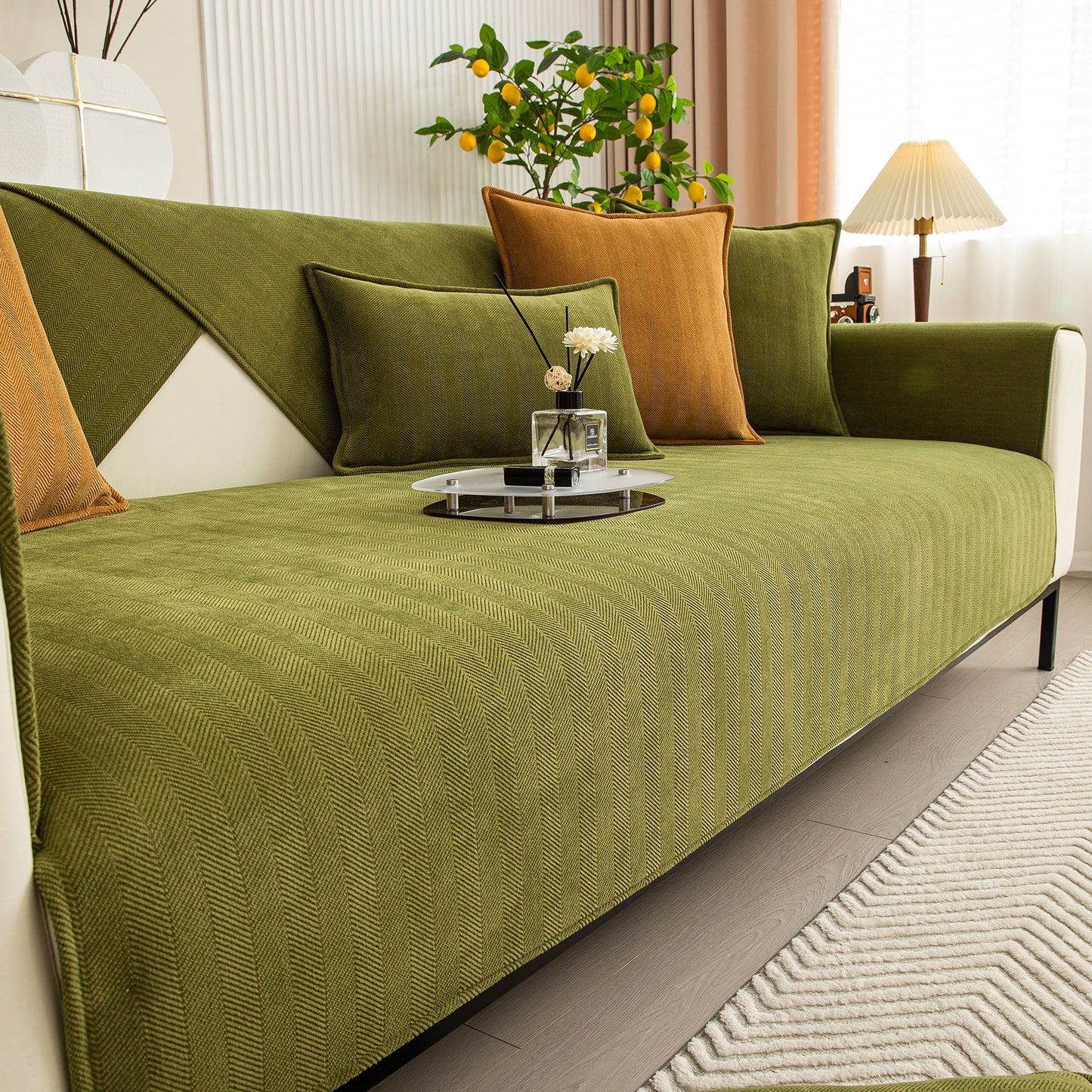 Herringbone Quilted Couch Seat and Backrest Cover, Separate Sofa Cushion Covers