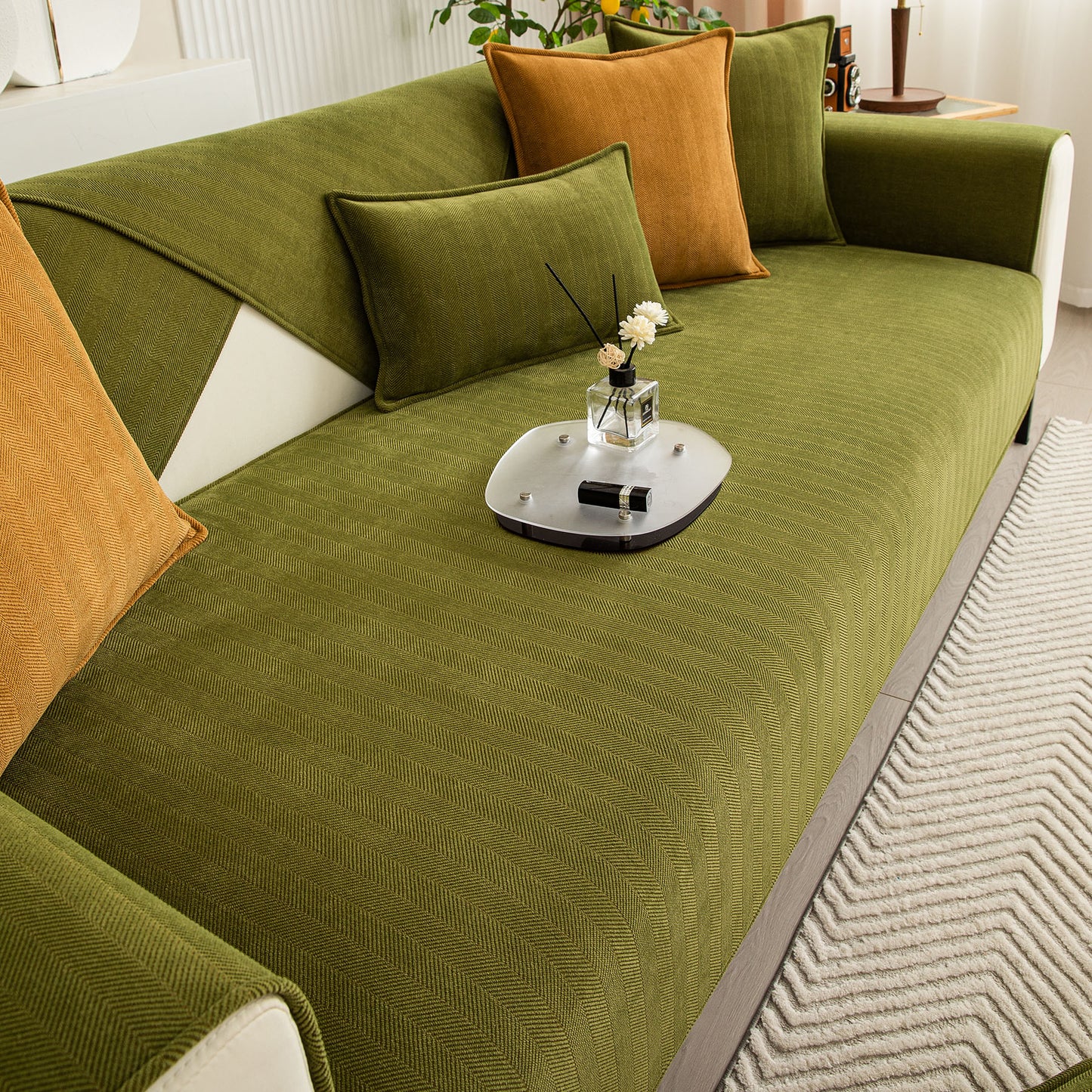 Herringbone Quilted Couch Seat and Backrest Cover, Separate Sofa Cushion Covers