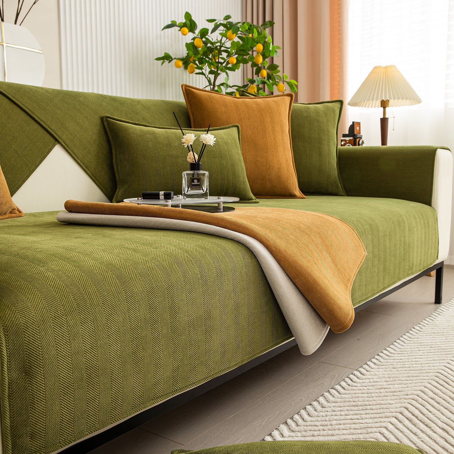 Herringbone Quilted Couch Seat and Backrest Cover, Separate Sofa Cushion Covers
