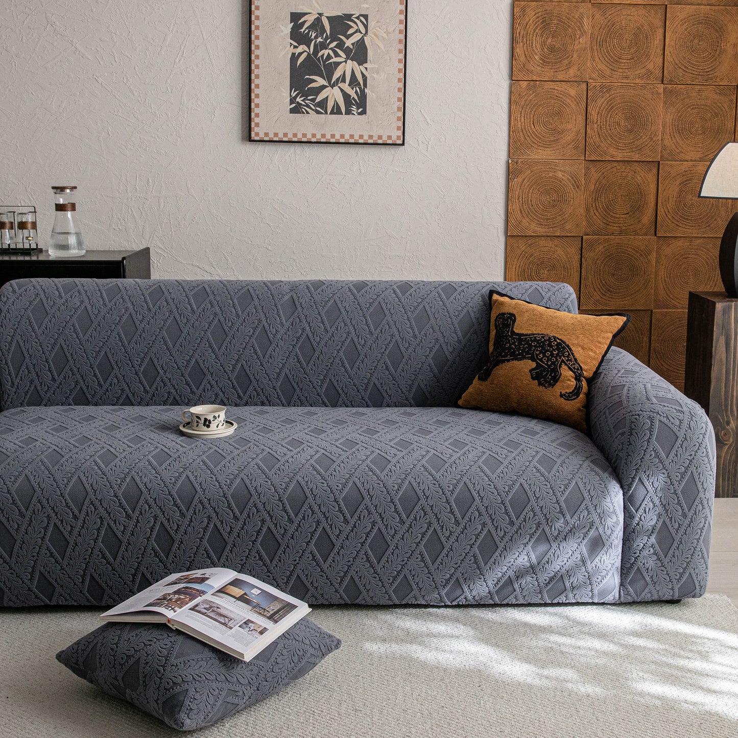 High Stretch 3D Jacquard Sofa Slipcovers, Pet Friendly Non Slip Sofa Cover Washable