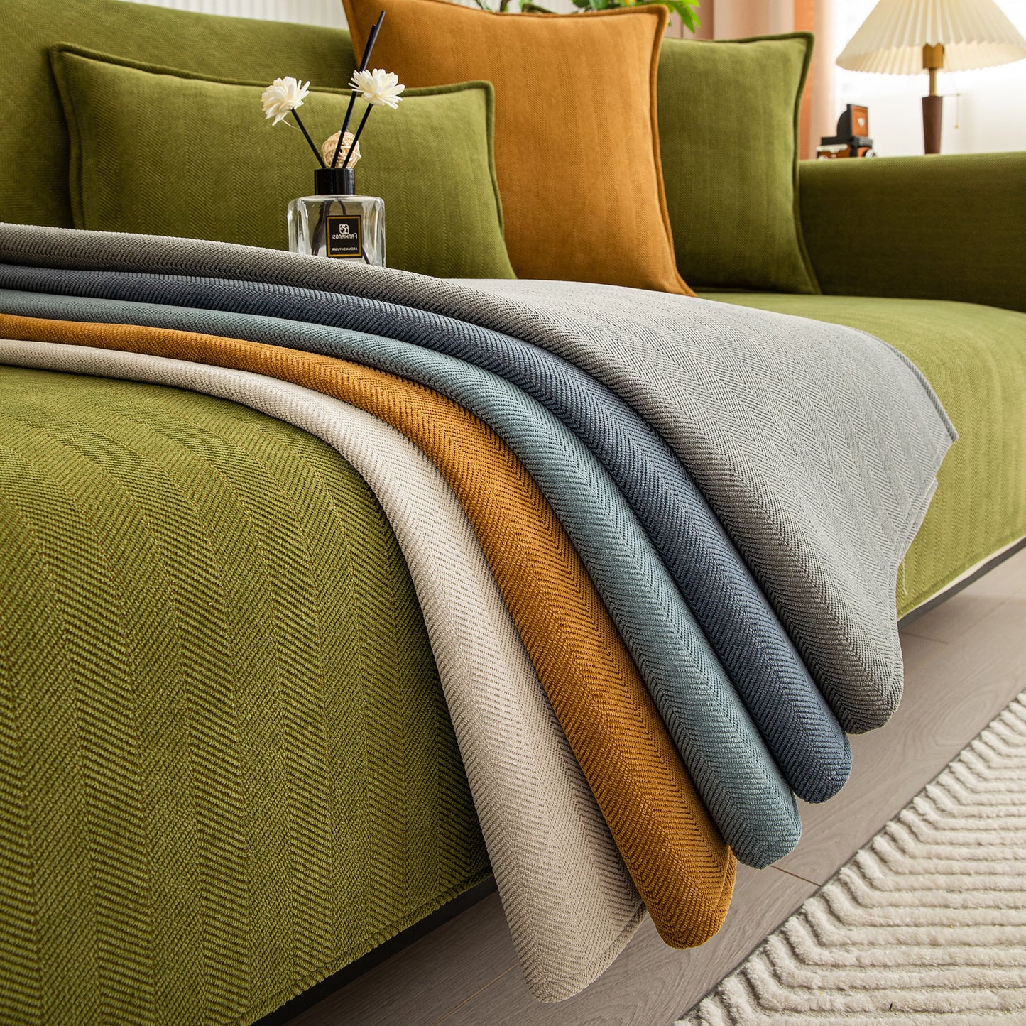 Herringbone Quilted Couch Seat and Backrest Cover, Separate Sofa Cushion Covers