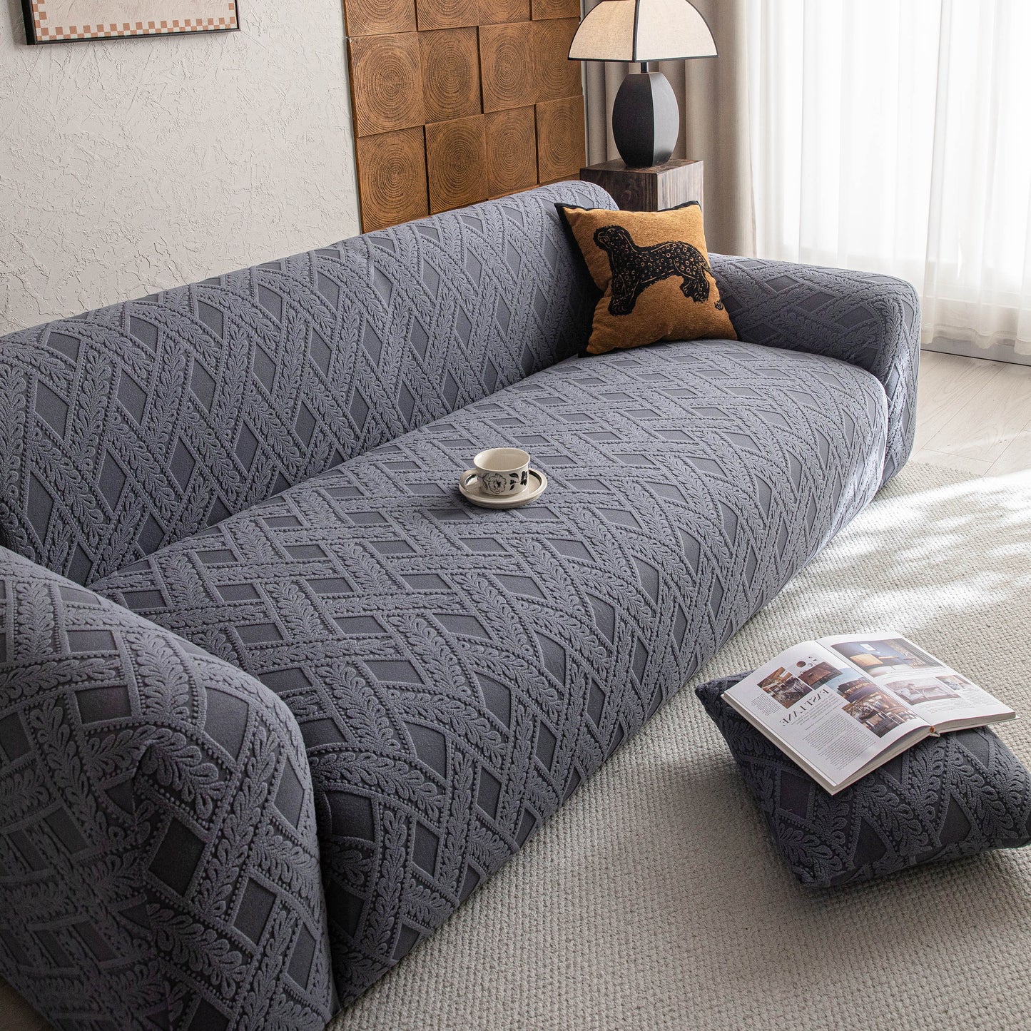 High Stretch 3D Jacquard Sofa Slipcovers, Pet Friendly Non Slip Sofa Cover Washable
