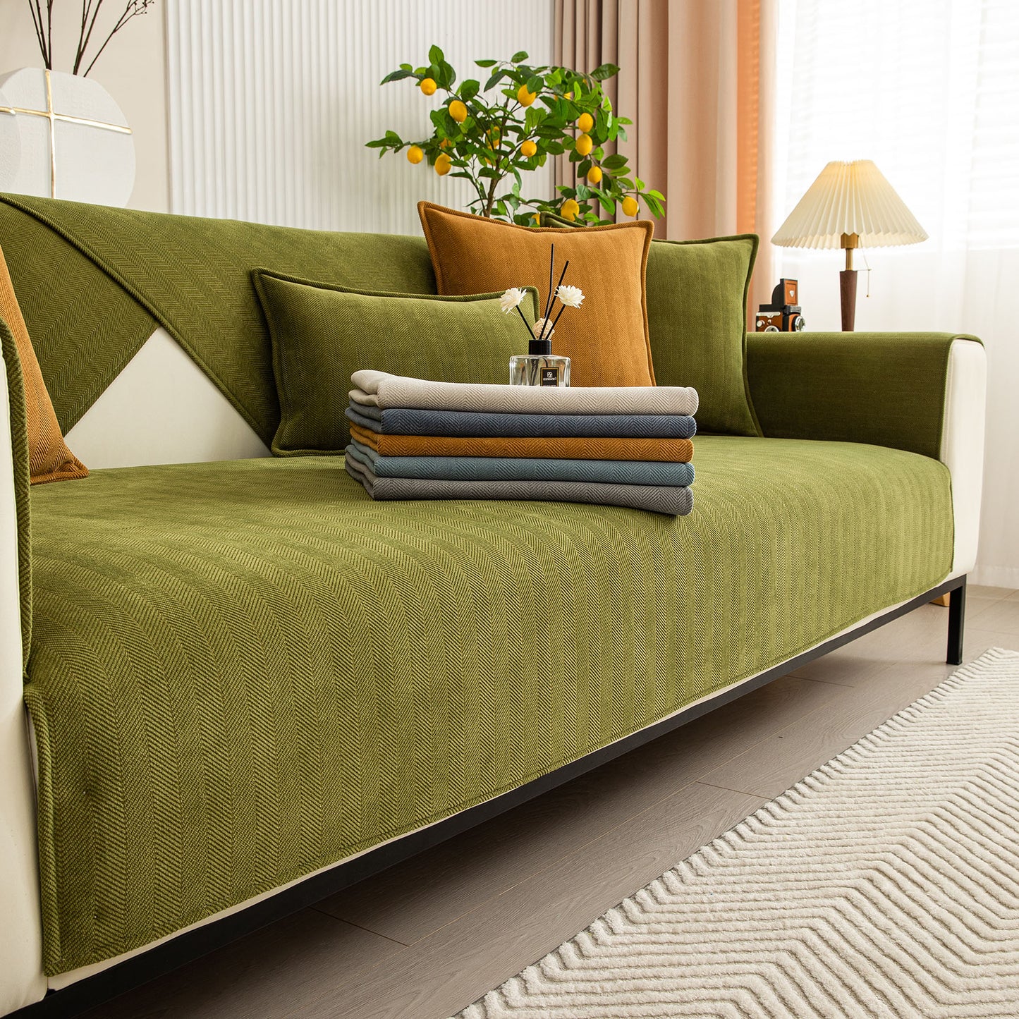 Herringbone Quilted Couch Seat and Backrest Cover, Separate Sofa Cushion Covers