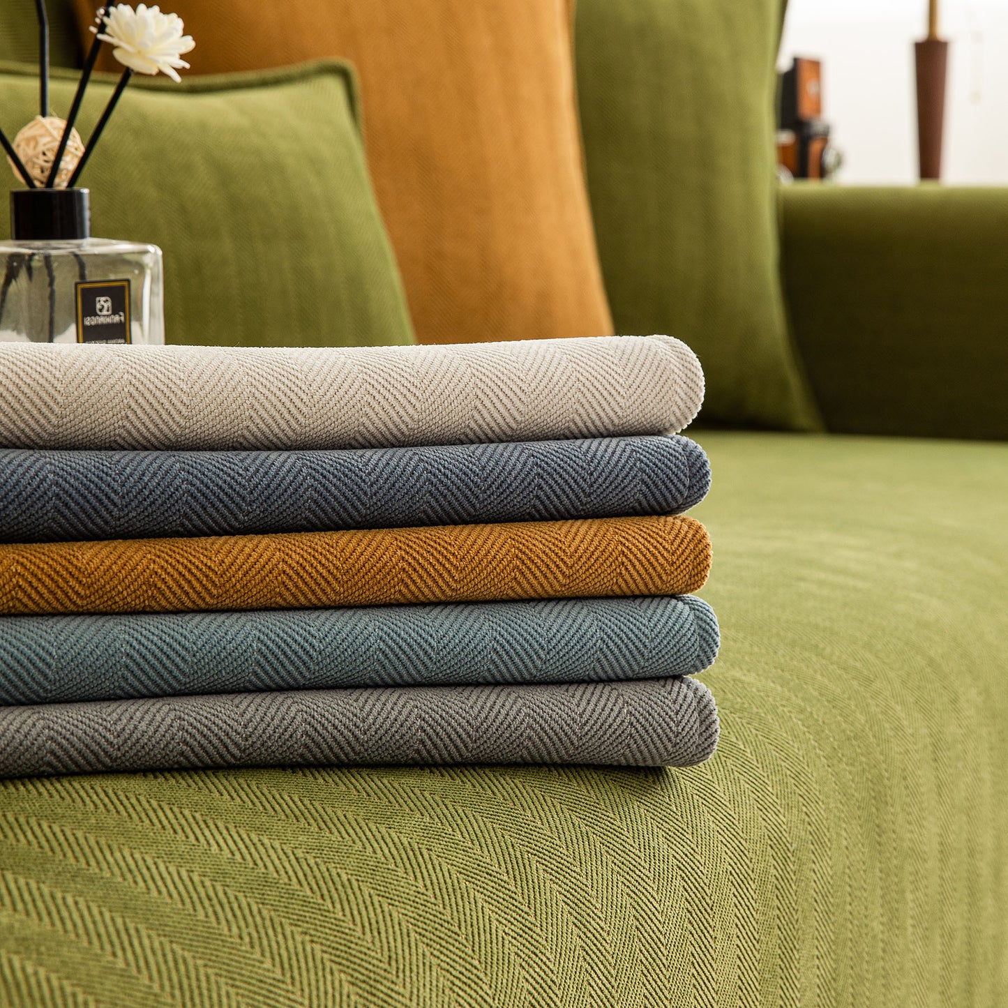 Herringbone Quilted Couch Seat and Backrest Cover, Separate Sofa Cushion Covers
