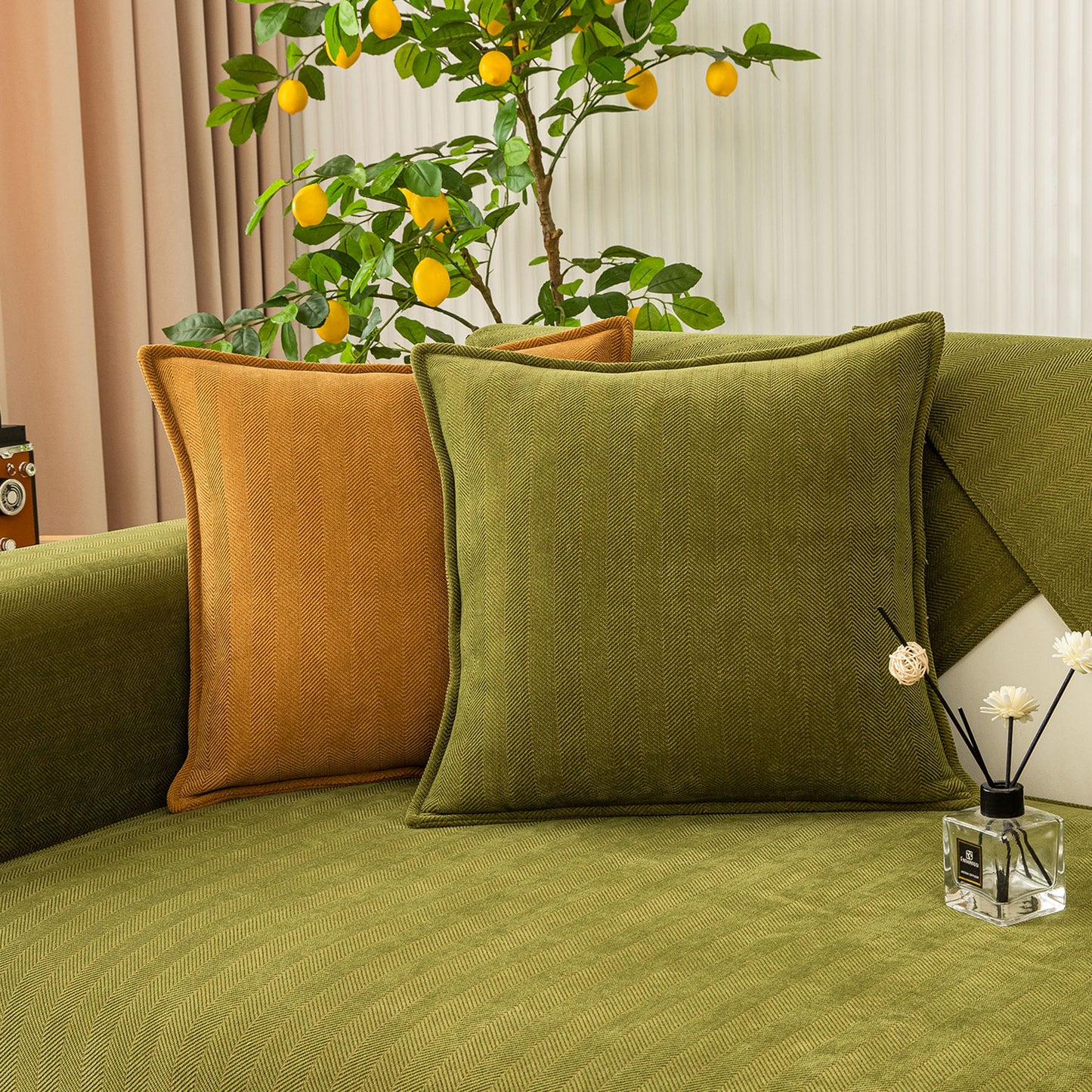 Herringbone Quilted Couch Seat and Backrest Cover, Separate Sofa Cushion Covers