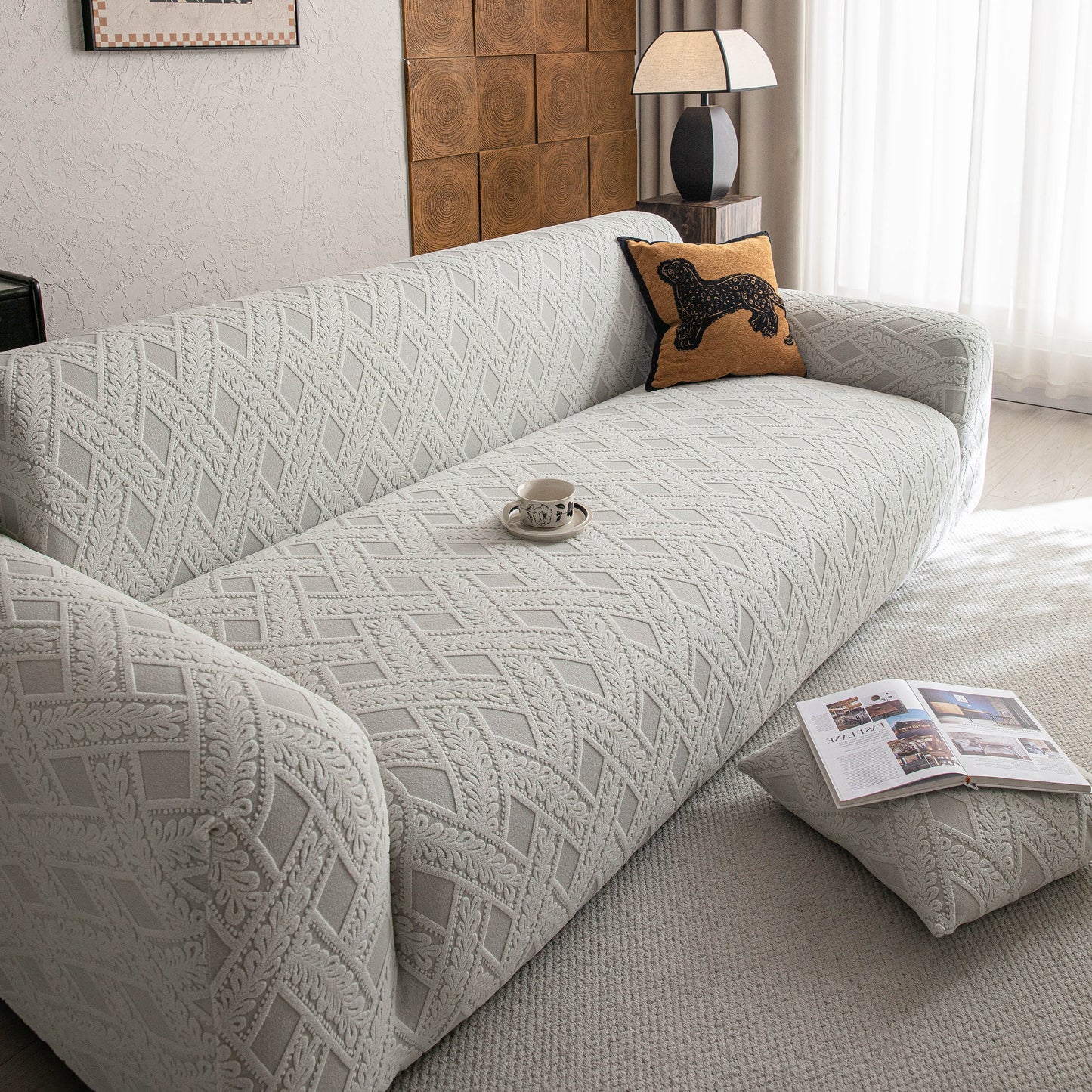 High Stretch 3D Jacquard Sofa Slipcovers, Pet Friendly Non Slip Sofa Cover Washable