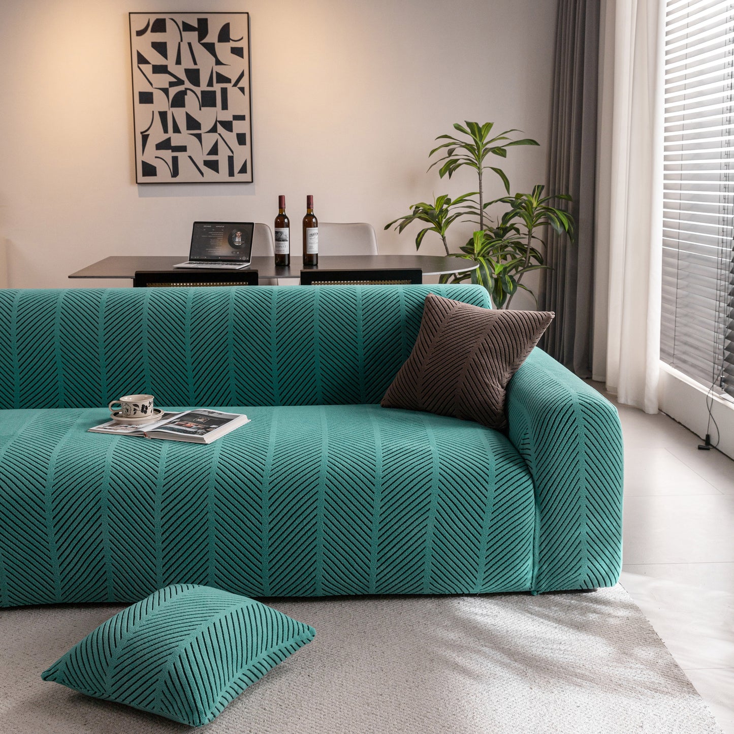 High Stretch Chevron Sofa Cover, Soft Washable Textured Jacquard Slipcover for Couch