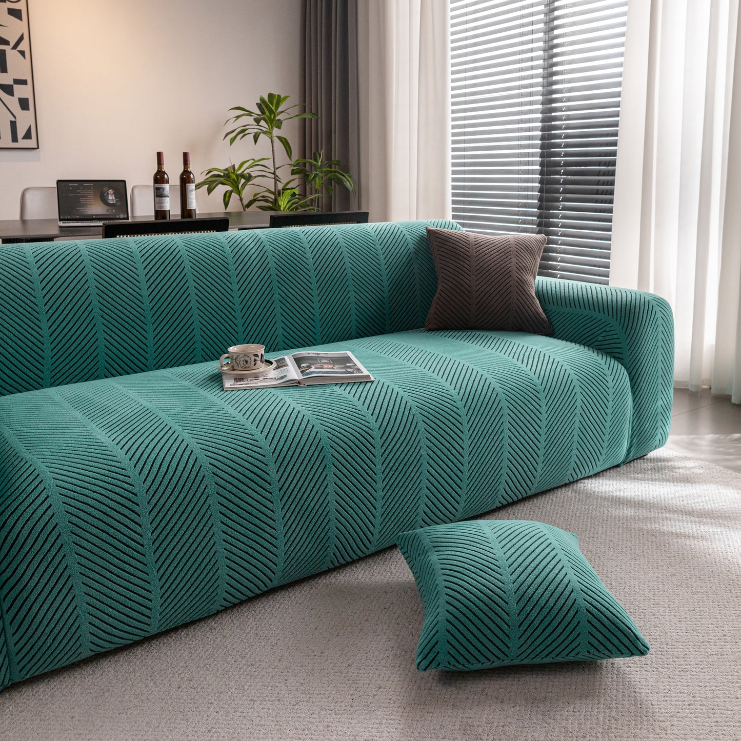 High Stretch Chevron Sofa Cover, Soft Washable Textured Jacquard Slipcover for Couch