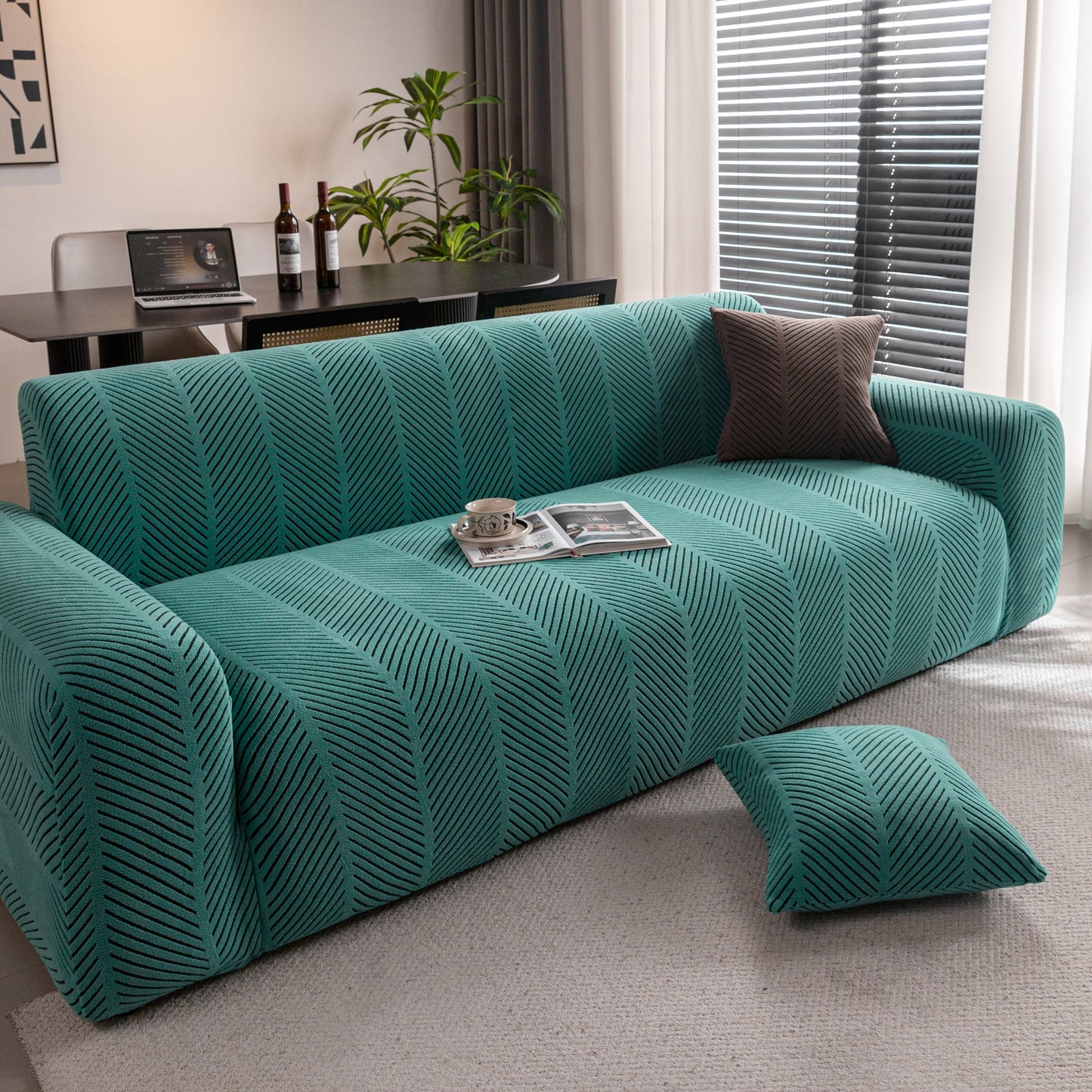 High Stretch Chevron Sofa Cover, Soft Washable Textured Jacquard Slipcover for Couch