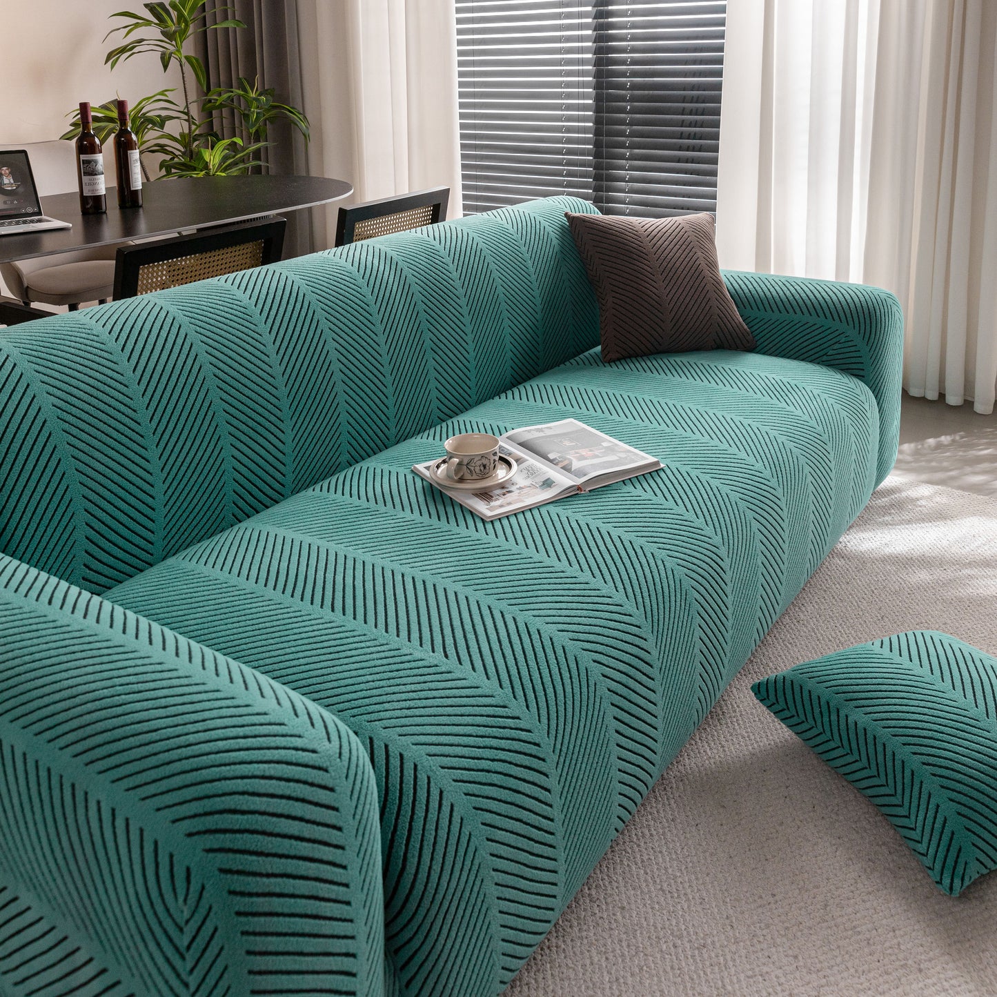 High Stretch Chevron Sofa Cover, Soft Washable Textured Jacquard Slipcover for Couch