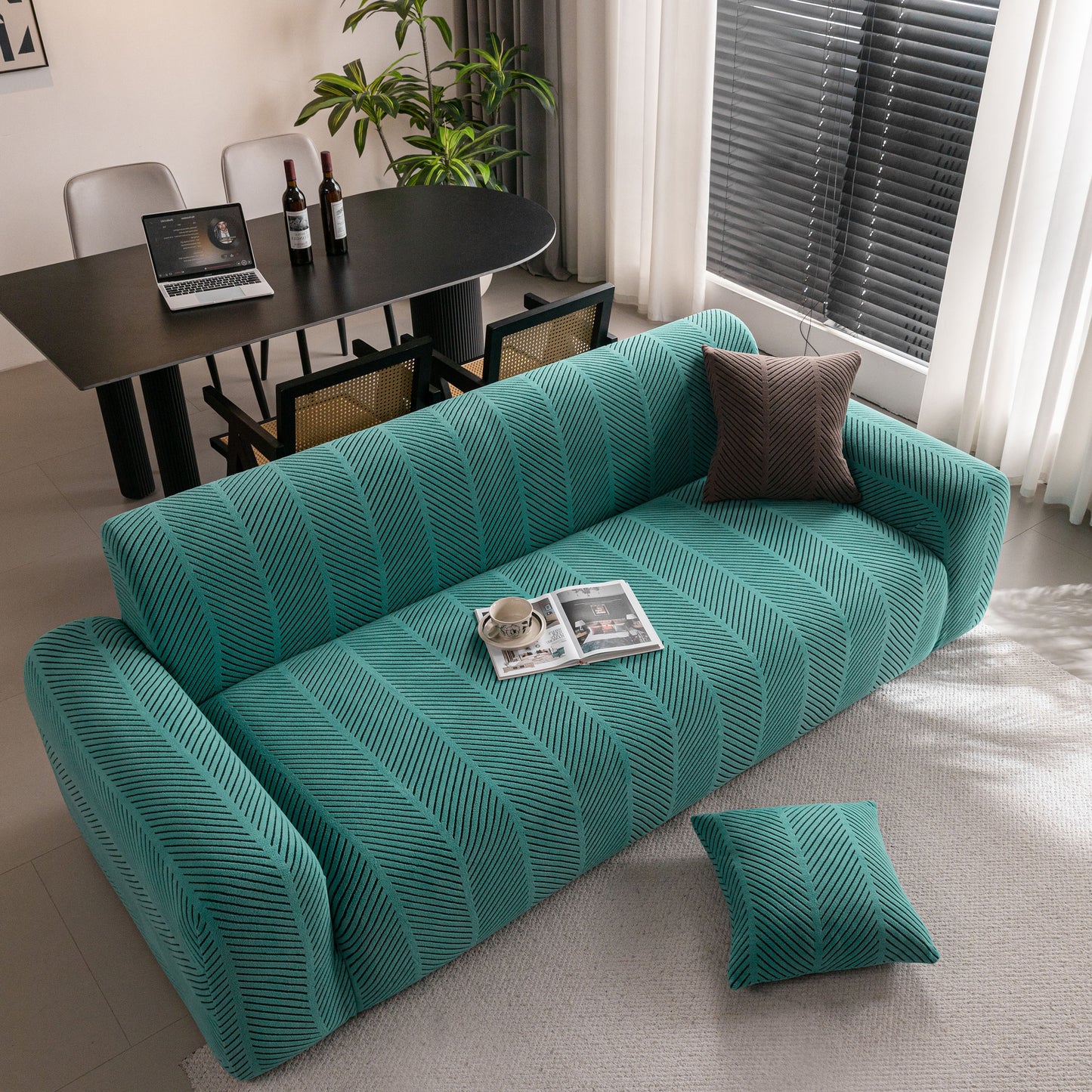 High Stretch Chevron Sofa Cover, Soft Washable Textured Jacquard Slipcover for Couch