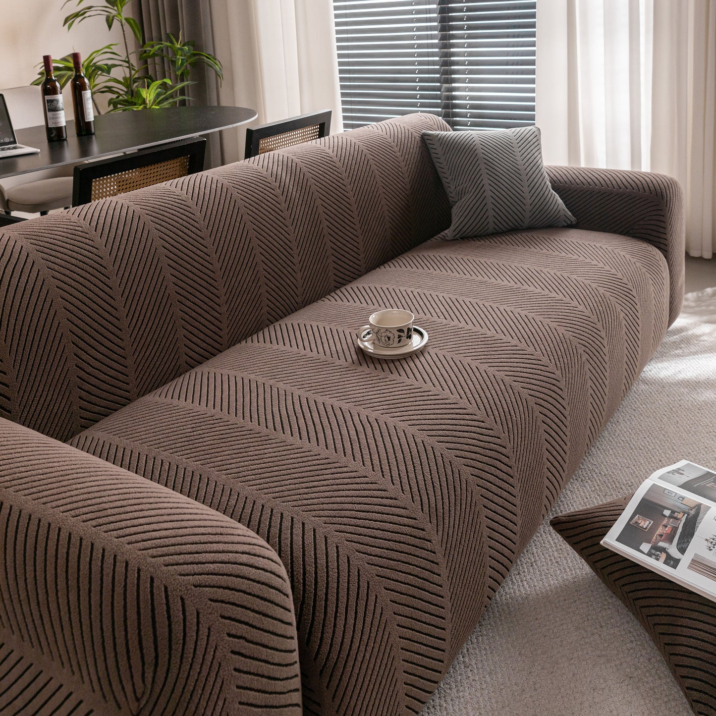 High Stretch Chevron Sofa Cover, Soft Washable Textured Jacquard Slipcover for Couch