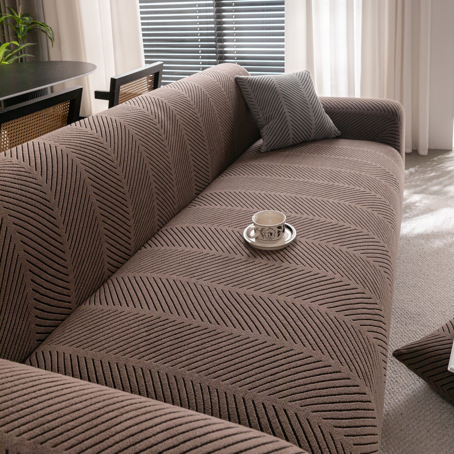 High Stretch Chevron Sofa Cover, Soft Washable Textured Jacquard Slipcover for Couch