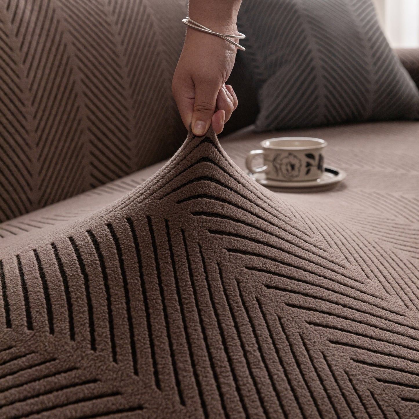High Stretch Chevron Sofa Cover, Soft Washable Textured Jacquard Slipcover for Couch