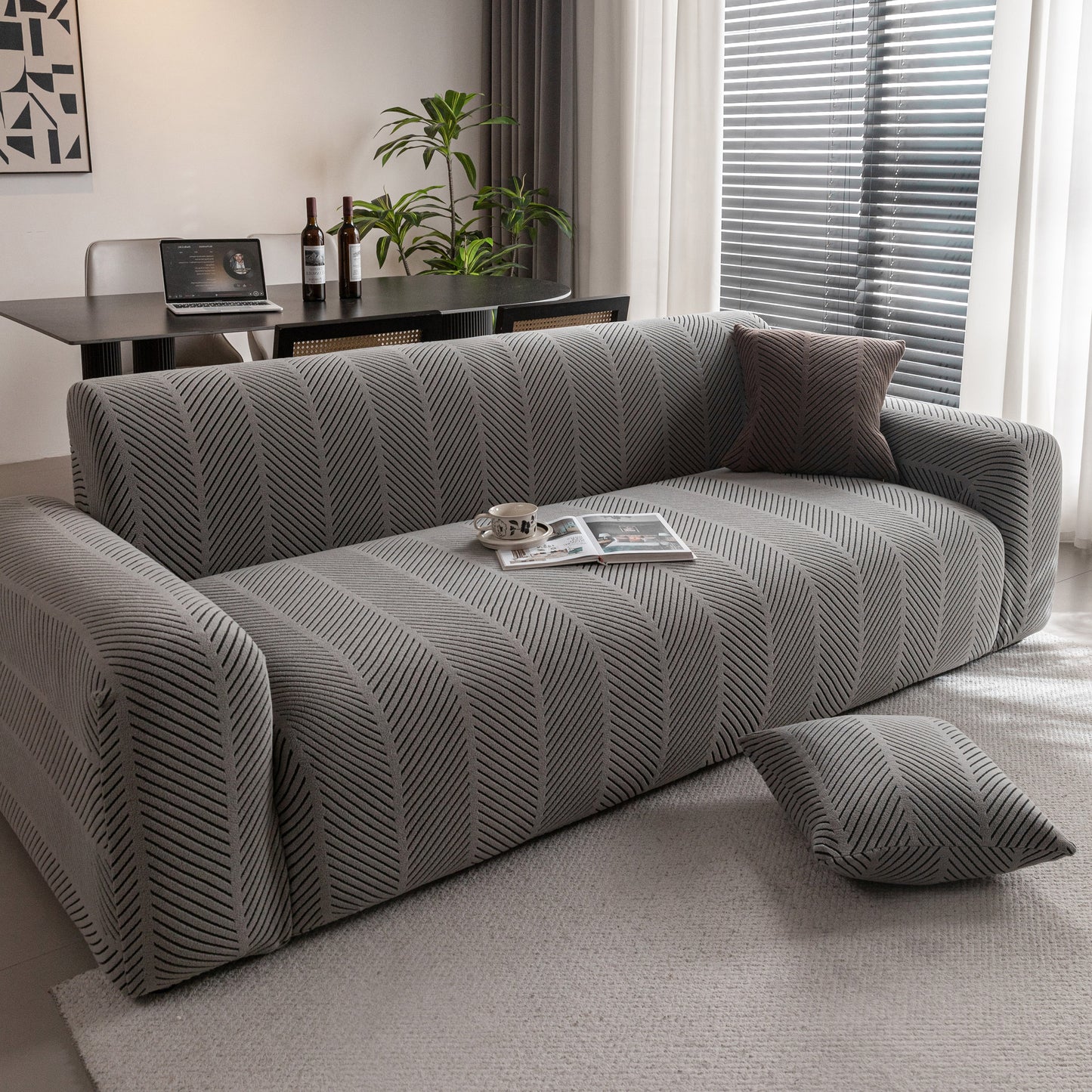 High Stretch Chevron Sofa Cover, Soft Washable Textured Jacquard Slipcover for Couch