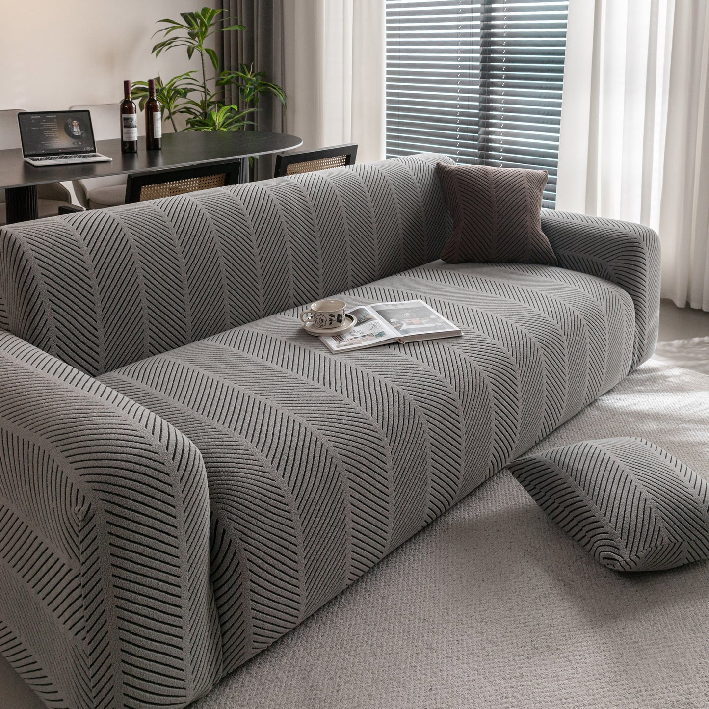 High Stretch Chevron Sofa Cover, Soft Washable Textured Jacquard Slipcover for Couch