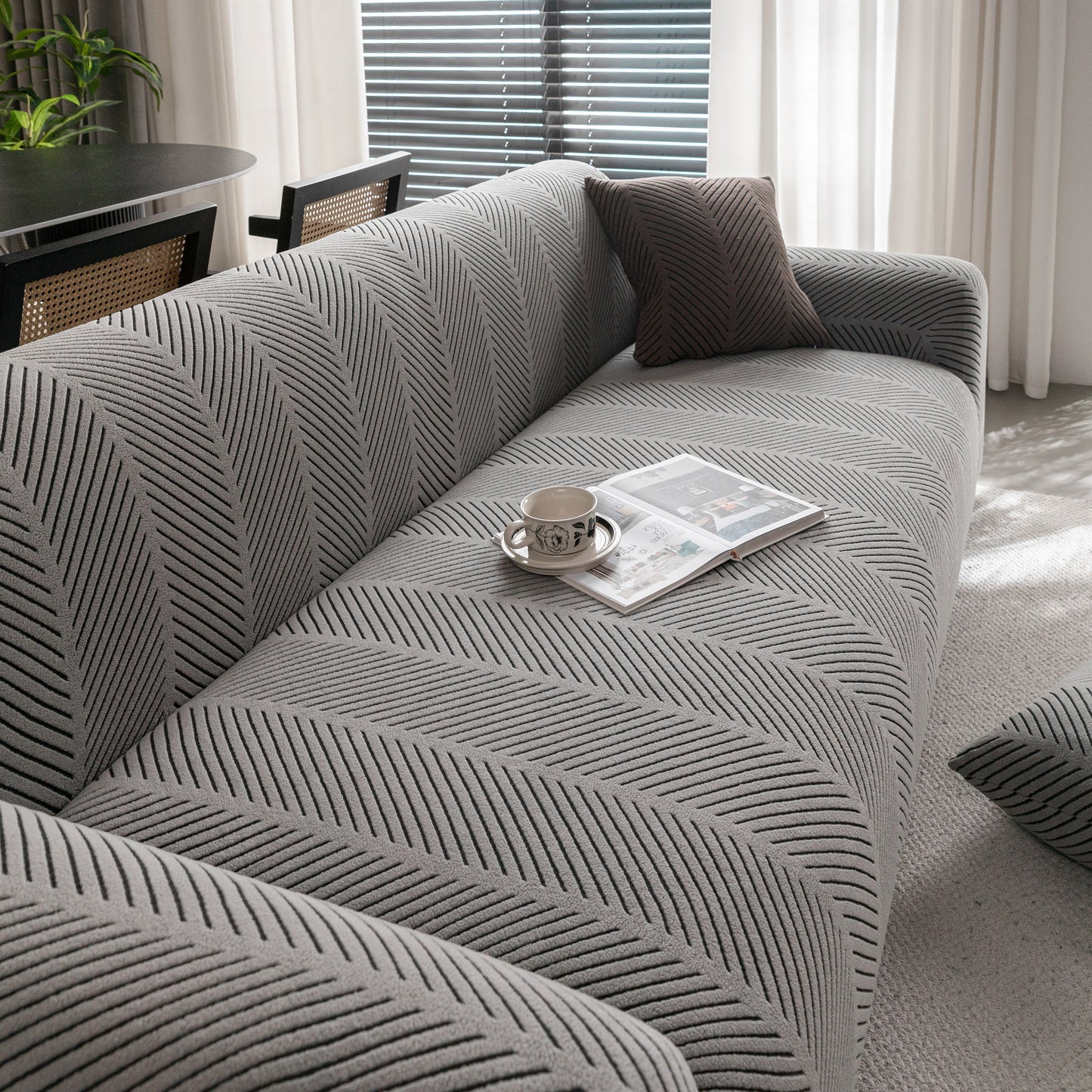 High Stretch Chevron Sofa Cover, Soft Washable Textured Jacquard Slipcover for Couch